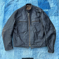 1950's Distressed Black Leather Cafe Racer Motorcycle Jacket Medium