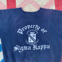 1950's/60's Navy Sorority Chopped Short Sleeve Sweatshirt Small