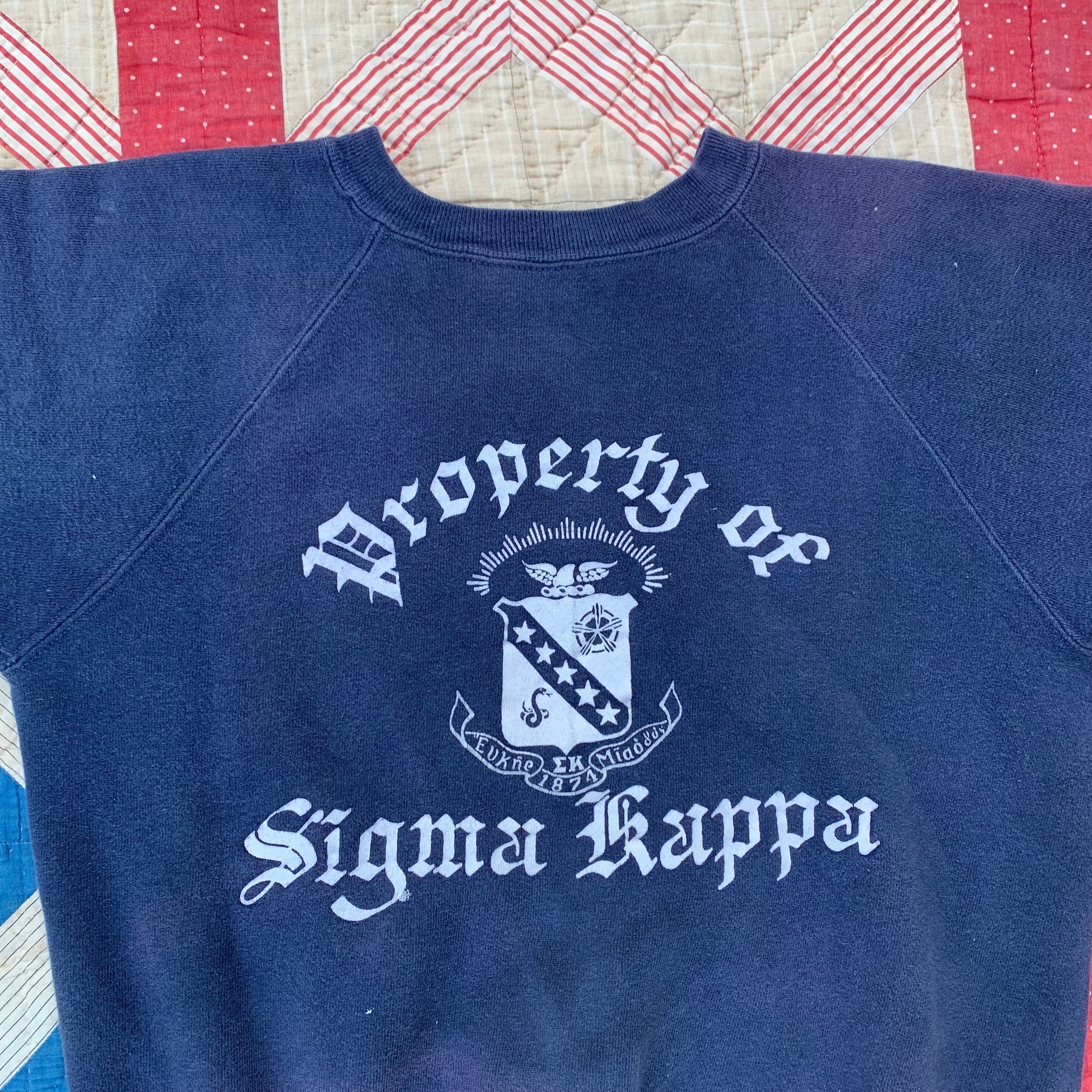 1950's/60's Navy Sorority Chopped Short Sleeve Sweatshirt Small