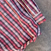 1950’s Prior Red Plaid Repaired Western Cotton Flannel Shirt Large