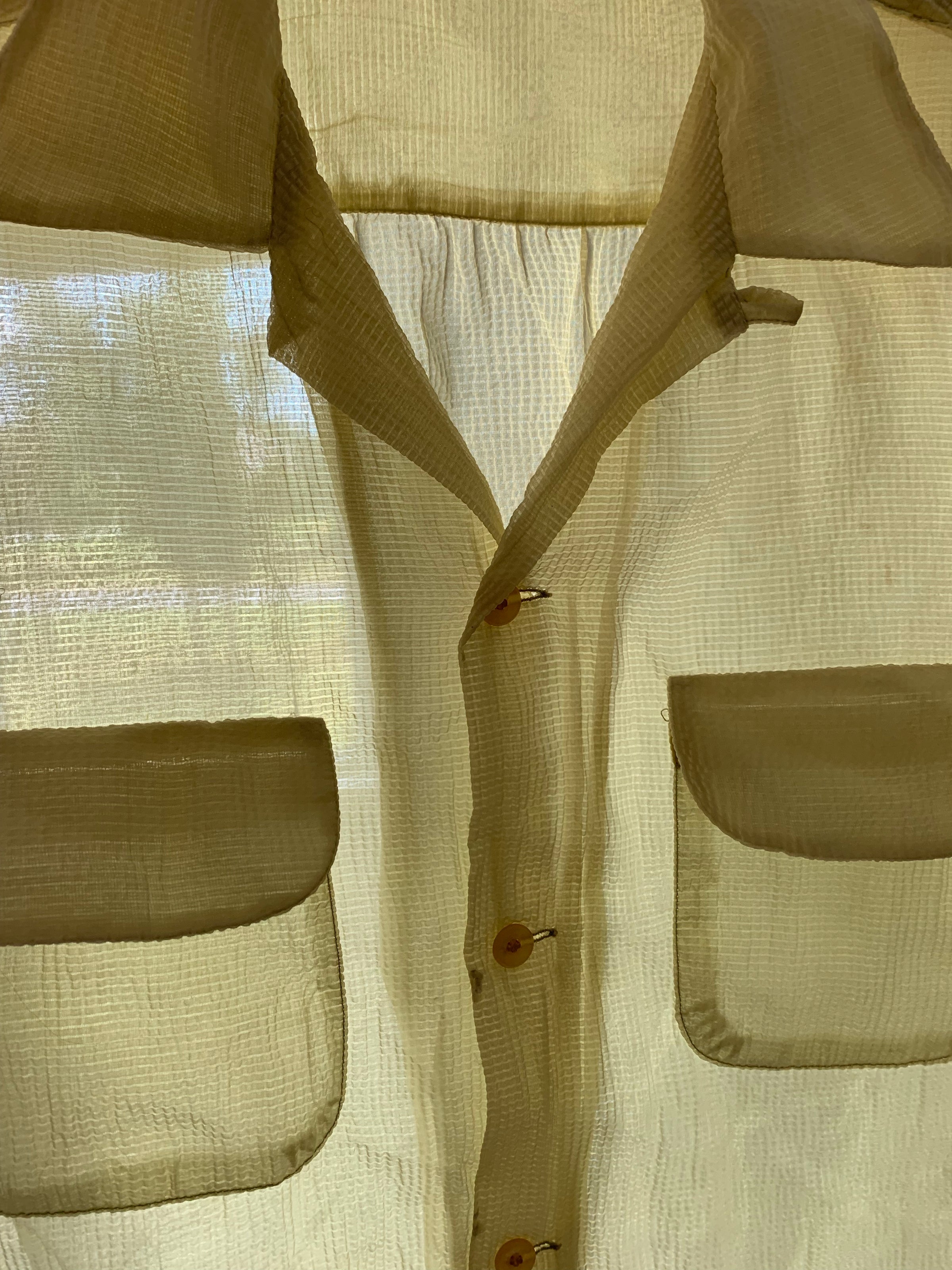 1950’s Yellow Sheer Nylon Loop Collar Shirt Large