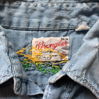 1960's/70's Wrangler Embroidered Chambray Pearl Snap Western Shirt Large