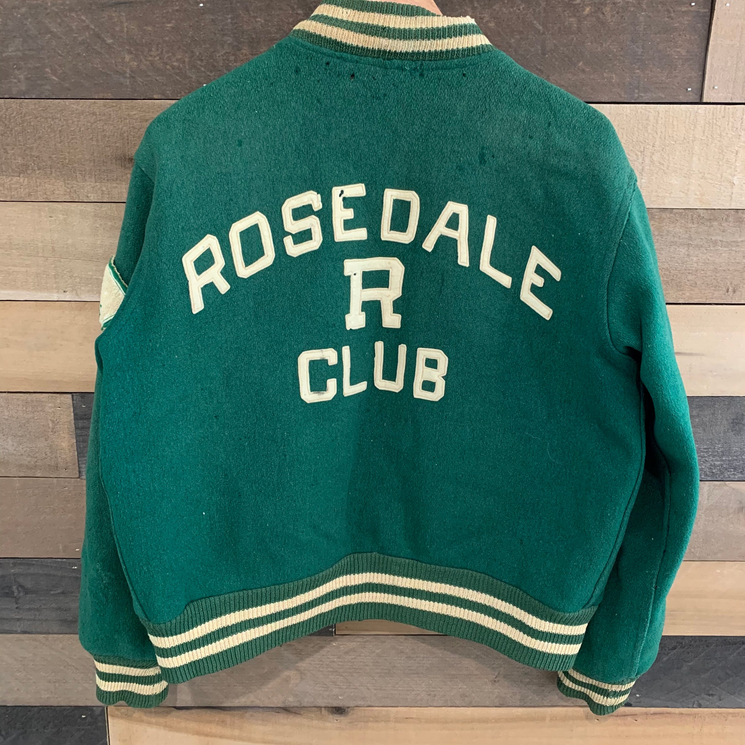 1950's Green Wool Lan-Mark Rosedale R Club Varsity Jacket Tagged 42 M/L
