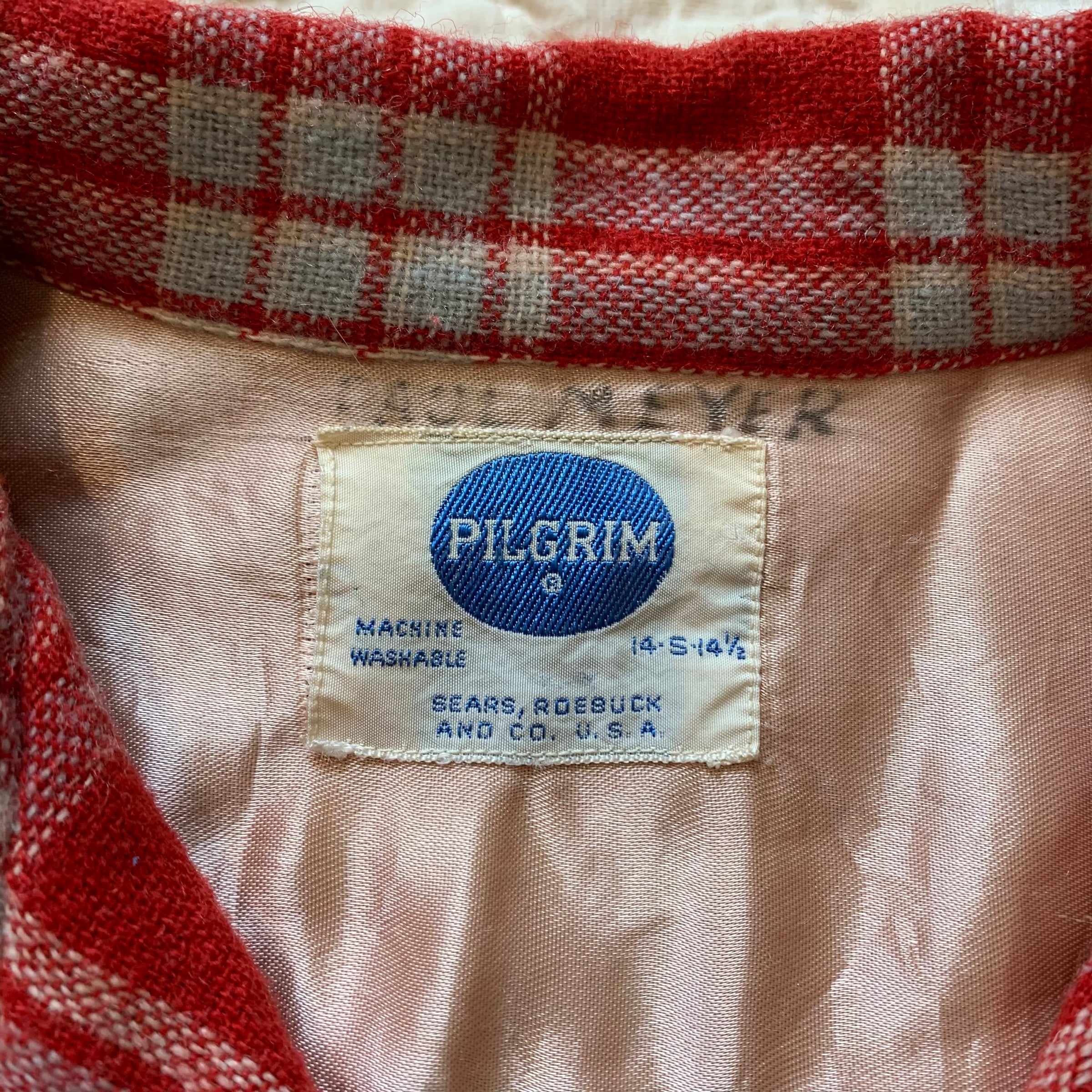 1950's Pilgrim Wool Blend Plaid Loop Collar Shirt S/M