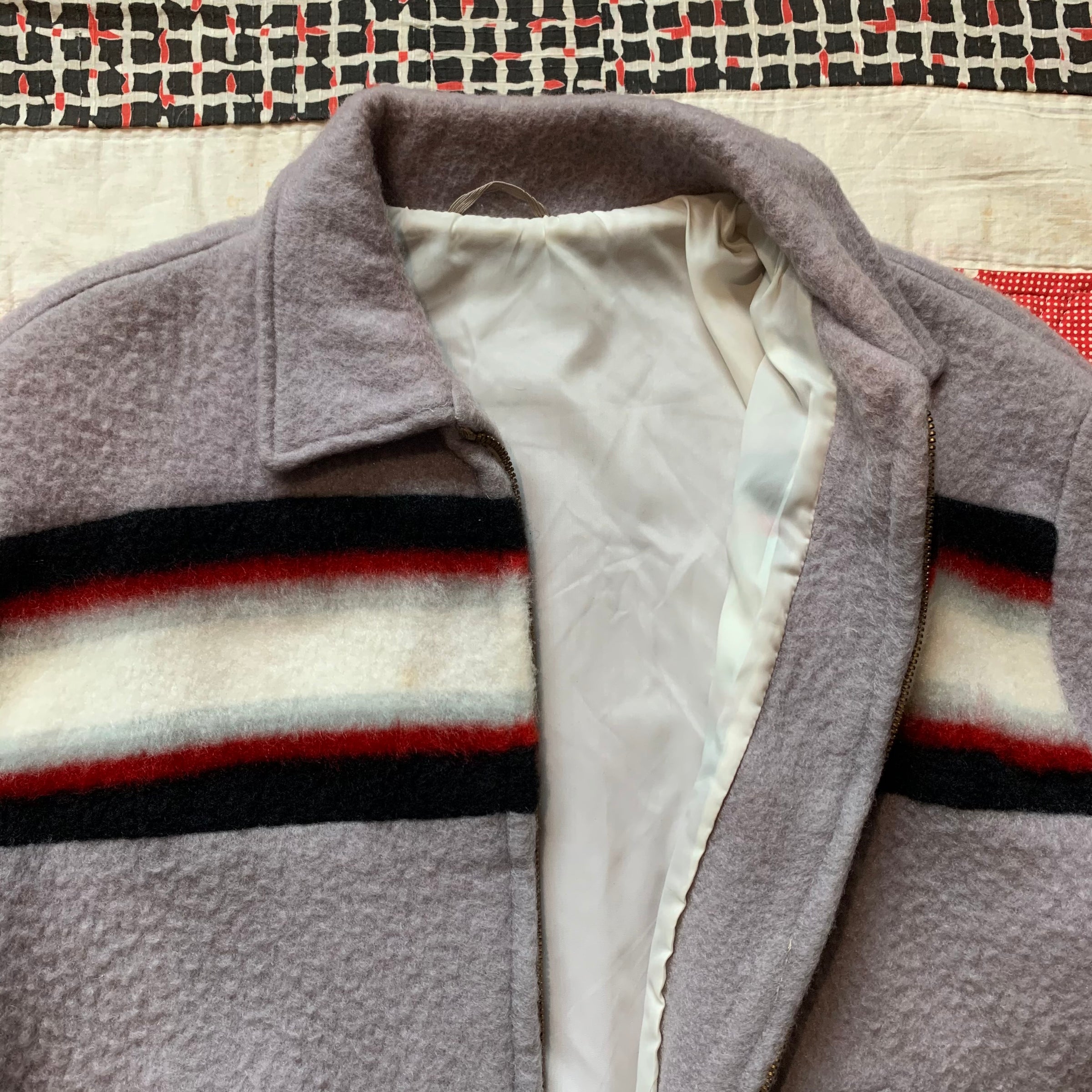 1950’s Tri-Tone Striped Fleece Rockabilly Jacket Medium