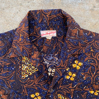 1950’s Kahana Brown Floral Cotton Hawaiian Loop Collar Shirt Large