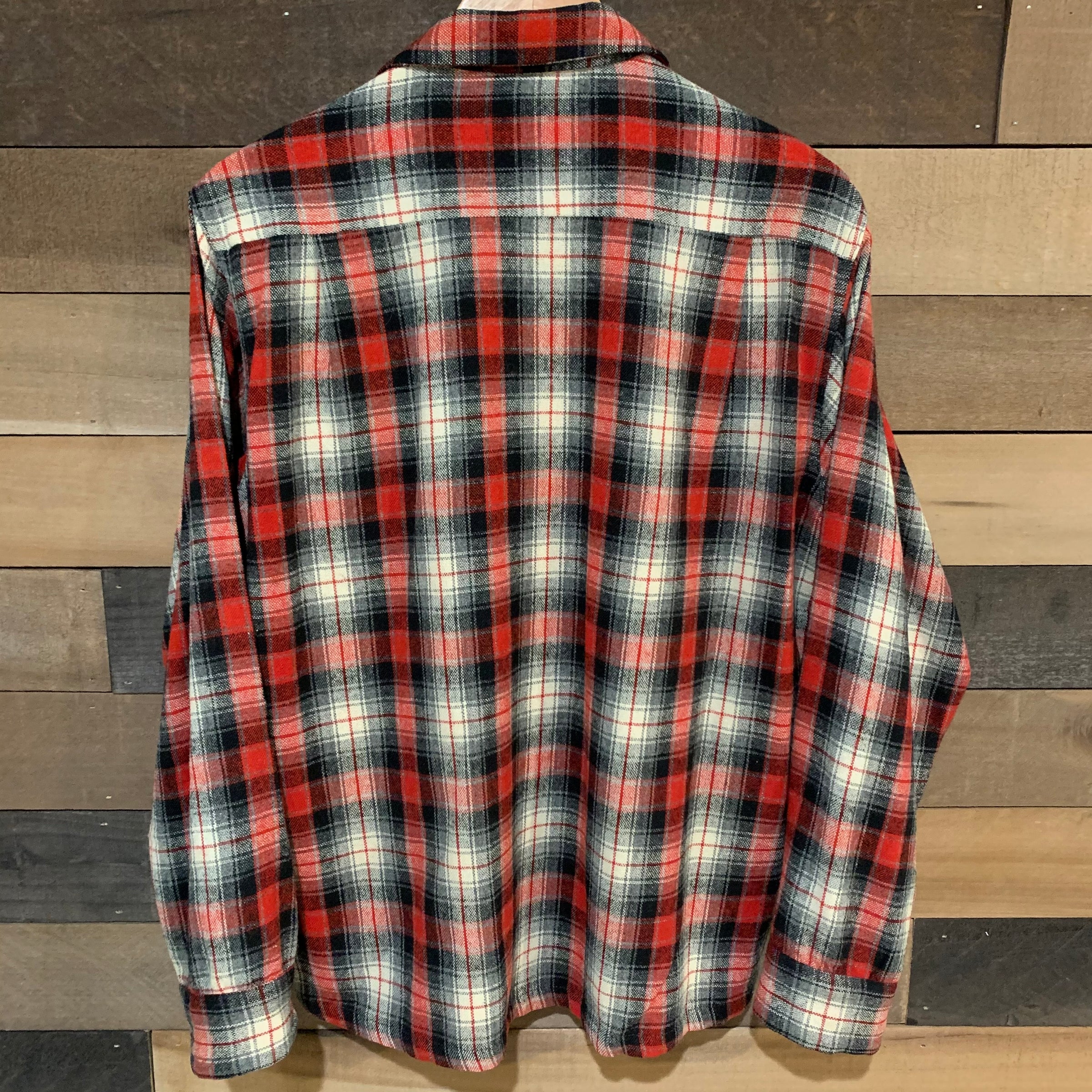 1960's Brent Shadow Plaid Wool/Rayon Blend Loop Collar Shirt Large