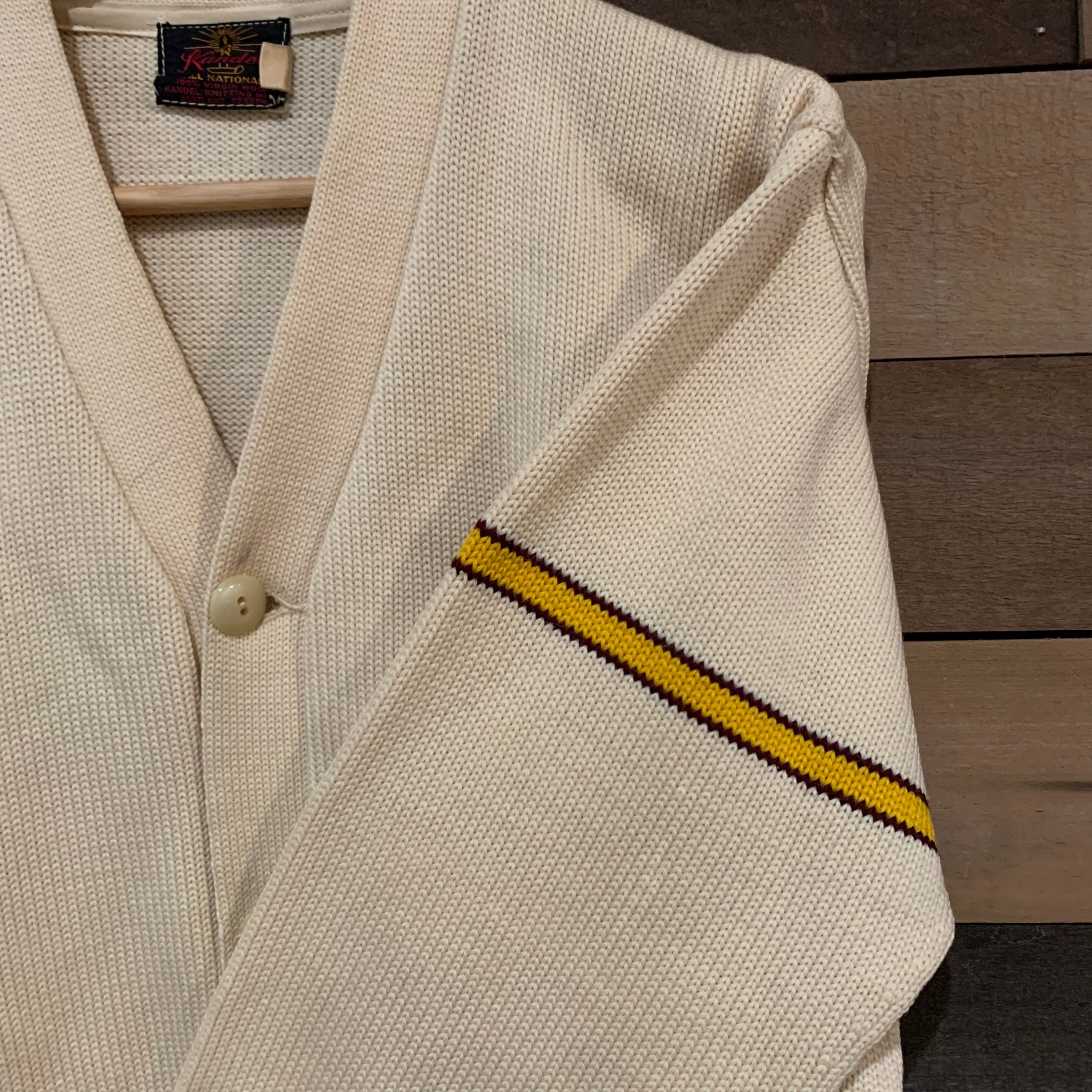 1940's/1950's Cream Varsity Cardigan with Yellow/Burgundy Accents M/L