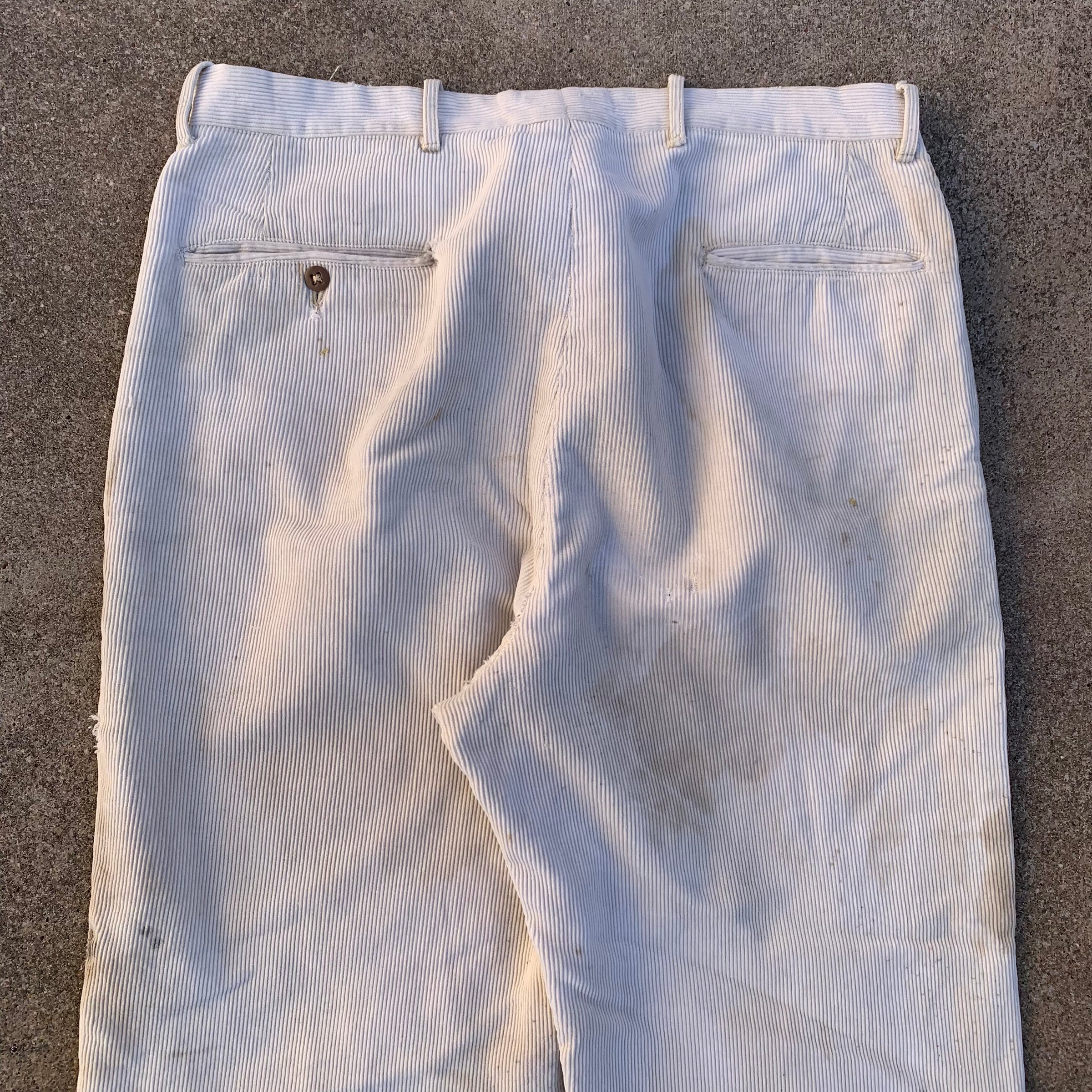 1940’s Thrashed White Corduroy Pants 32” x 27.5”