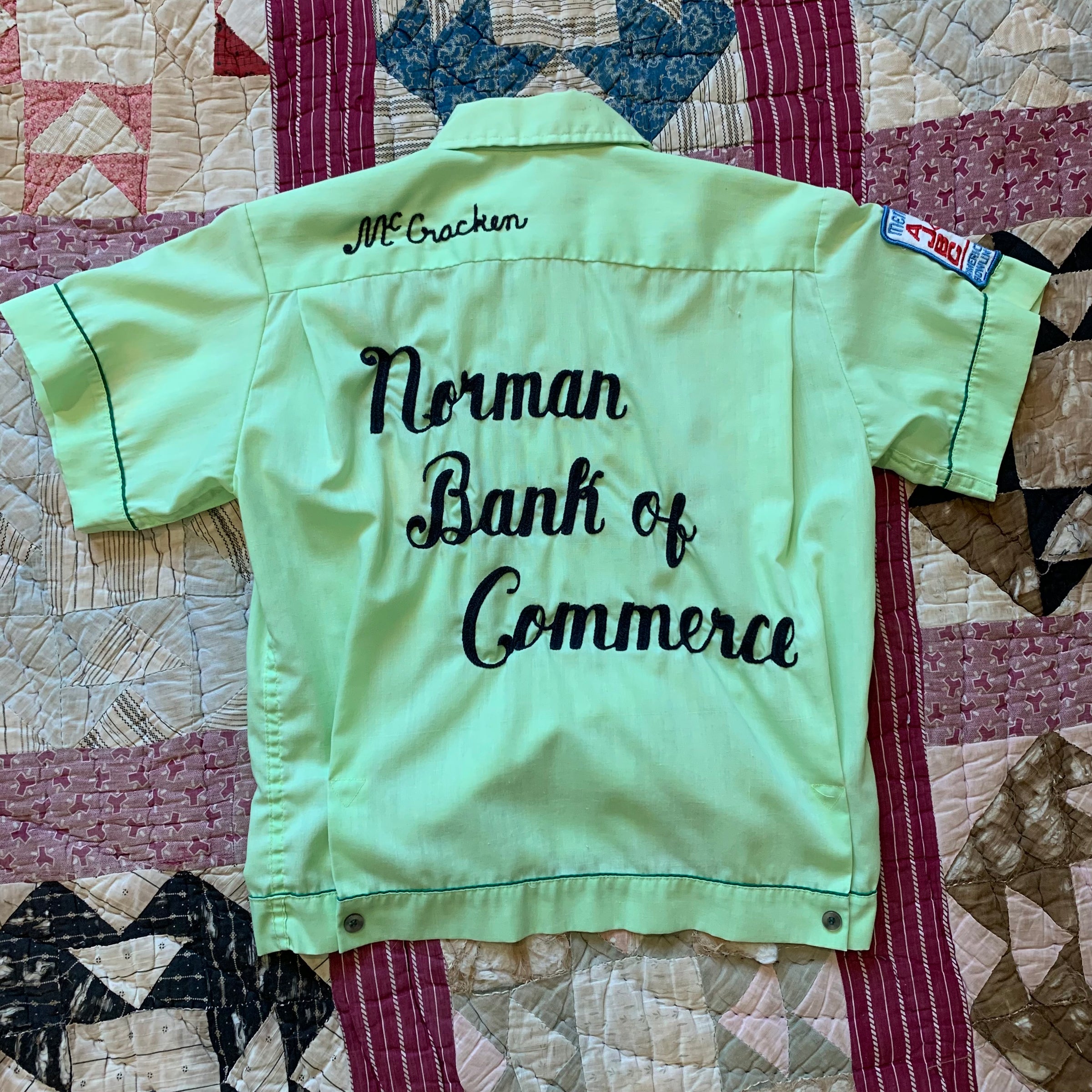 1960's Hinton Mint Green Chainstitched Bowling Shirt XS