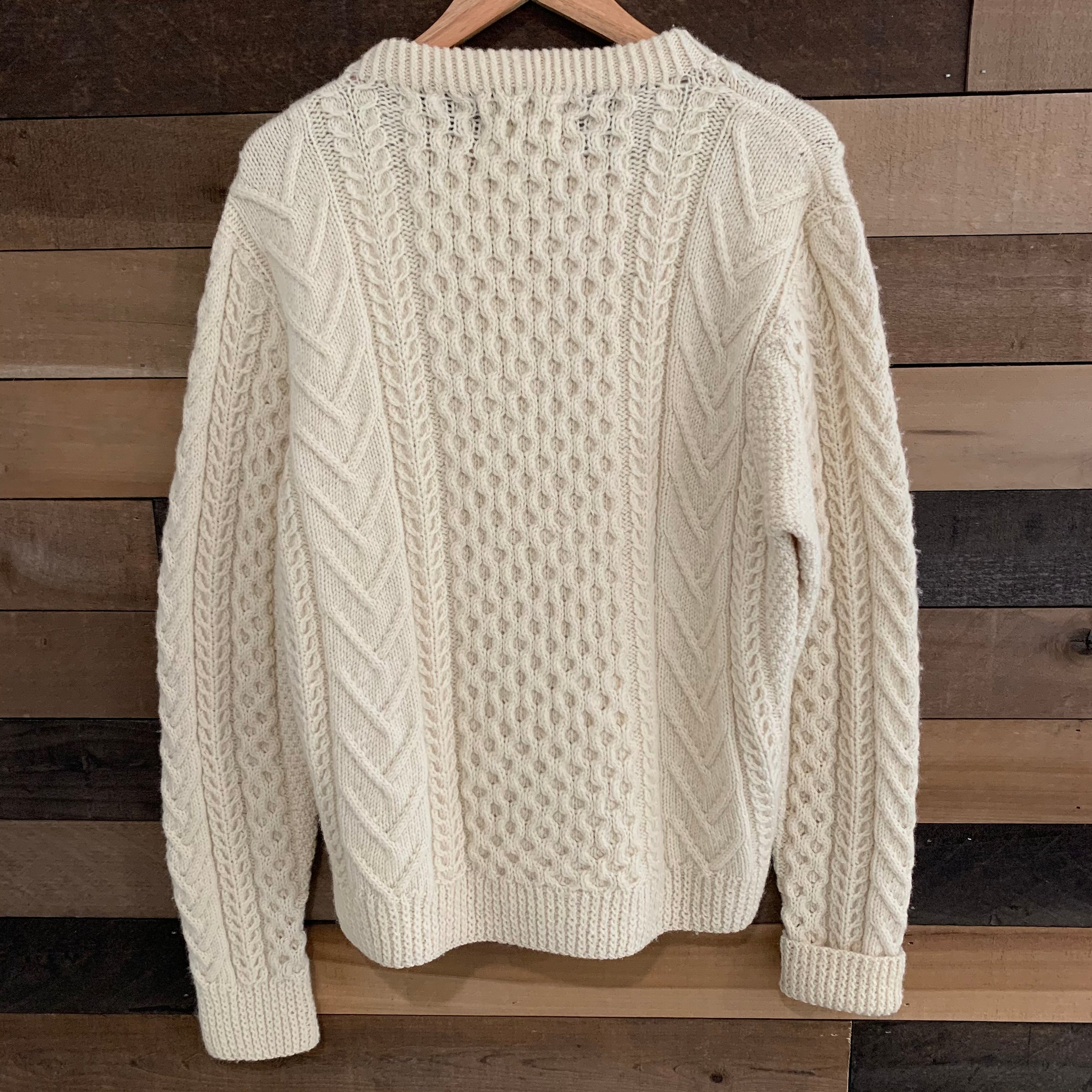 1950's Barnas-Mor Cream Wool Fisherman Cable Knit Aran Sweater Large
