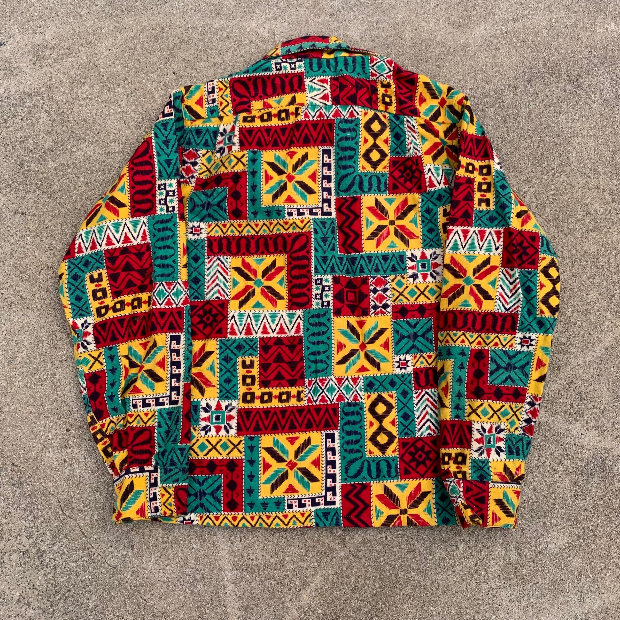 1950’s Red Kap Crazy Pattern Flannel Shirt Size 16 Small
