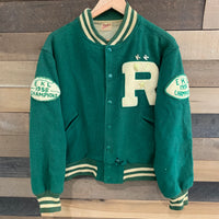 1950's Green Wool Lan-Mark Rosedale R Club Varsity Jacket Tagged 42 M/L