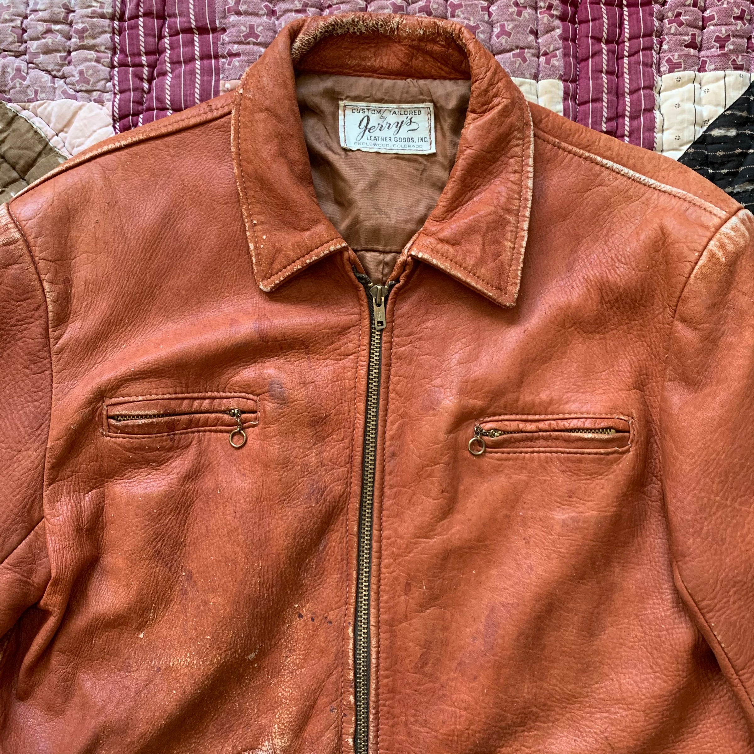 1940's/1950's Light Brown Worn Leather Jacket M/L