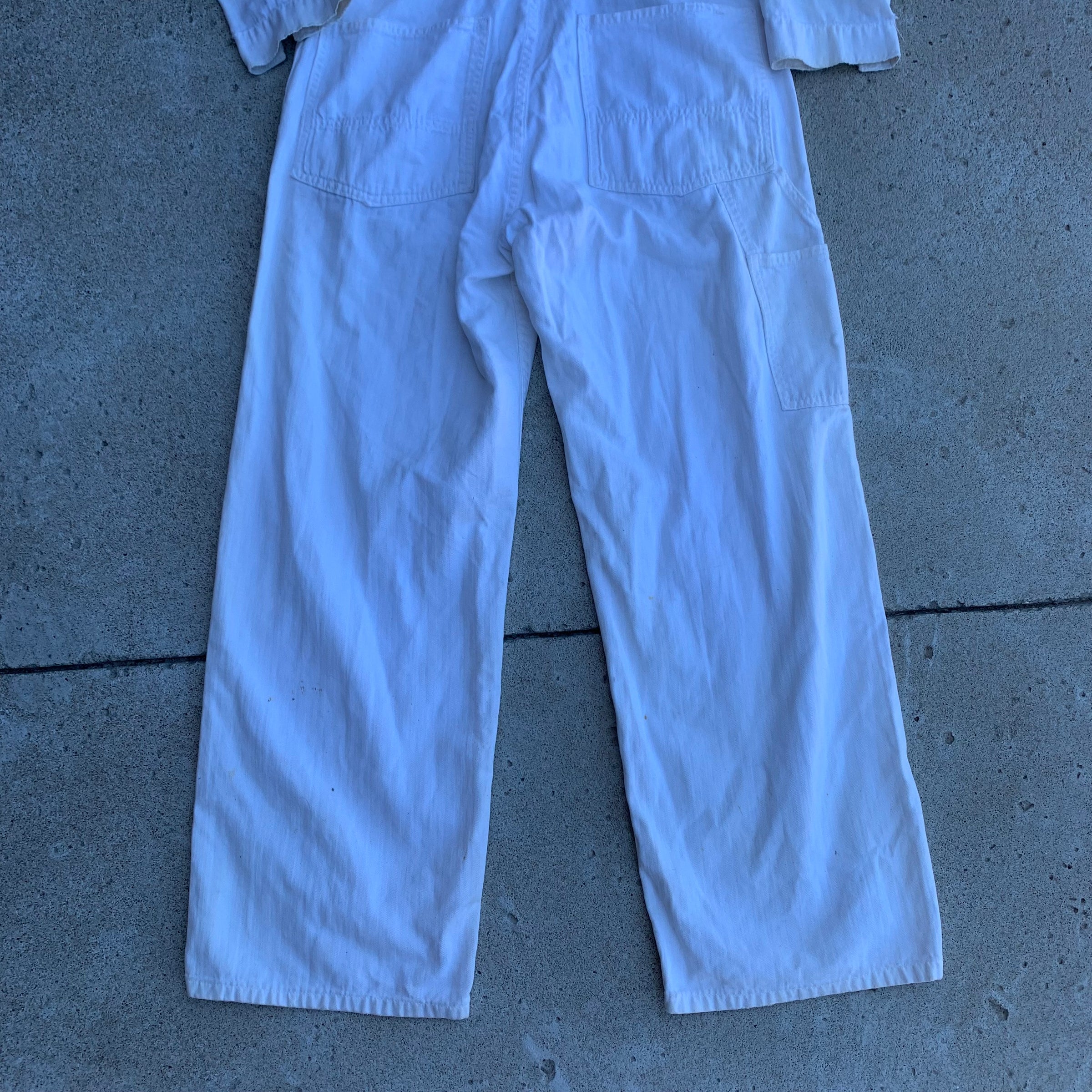 1960’s Big Smith White HBT Coveralls with Chainstitch Embroidery Small