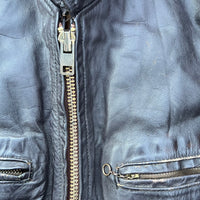 1950's Distressed Black Leather Cafe Racer Motorcycle Jacket Medium