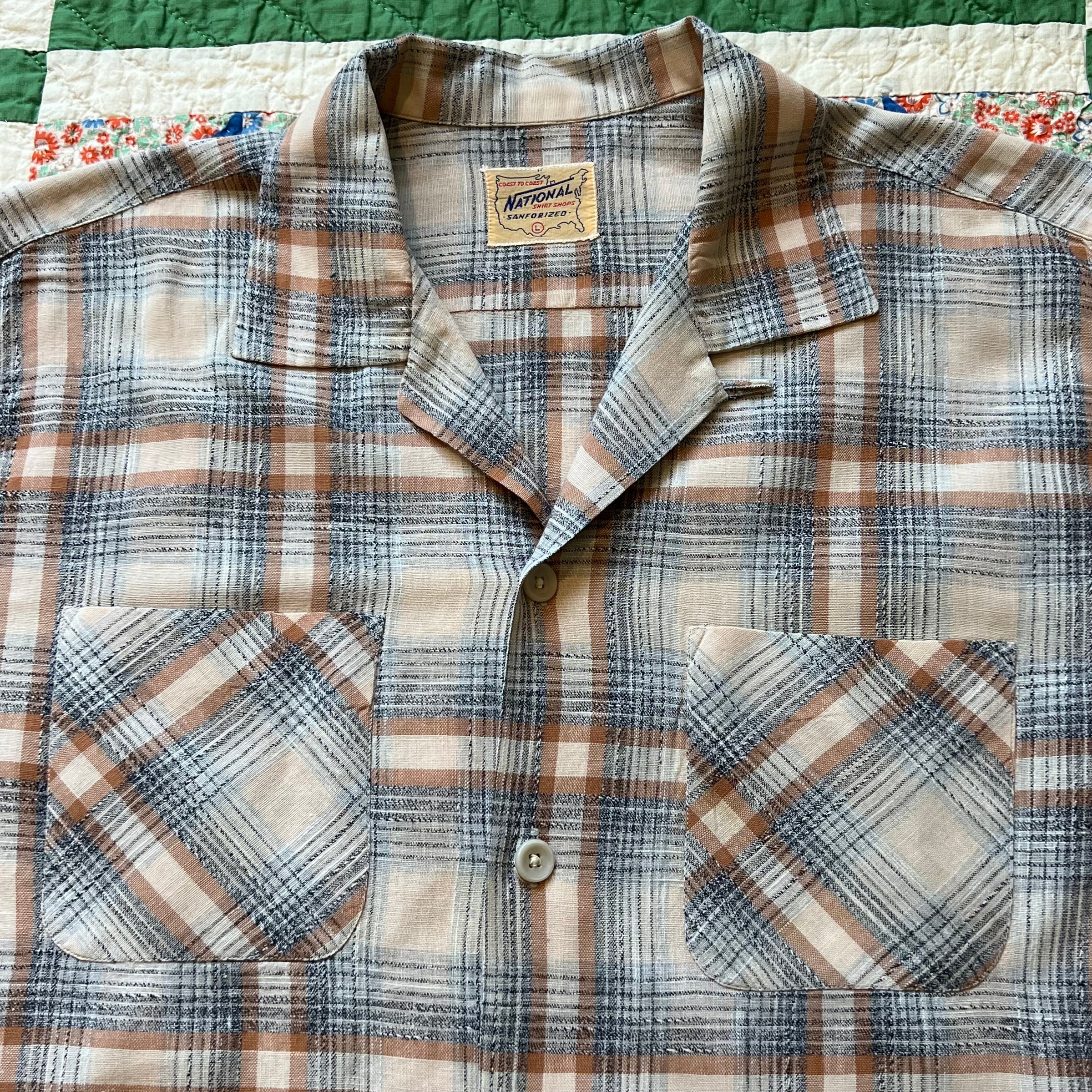 1950's National Shirt Shops Plaid Loop Collar Shirt Large