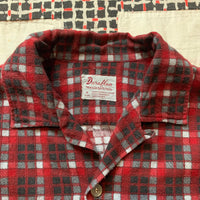 1960's Duraflan Printed Plaid Loop Collar Cotton Flannel Shirt Medium