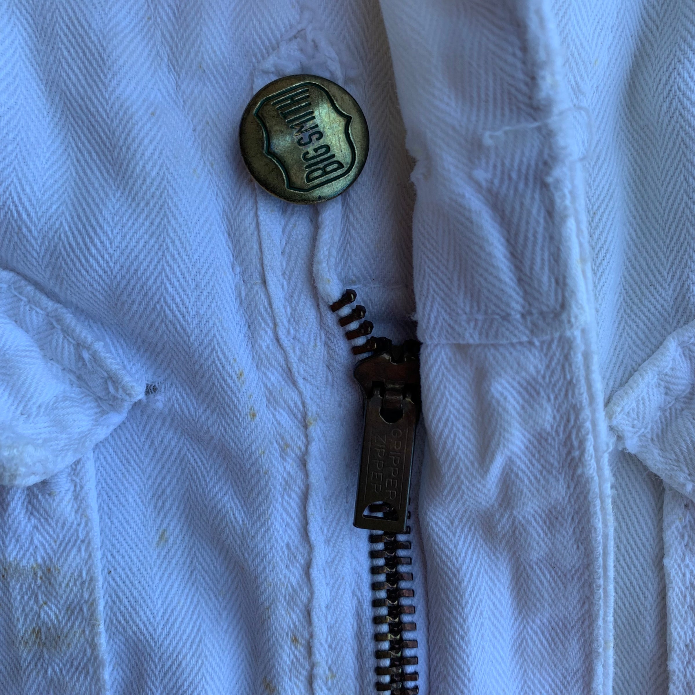 1960’s Big Smith White HBT Coveralls with Chainstitch Embroidery Small