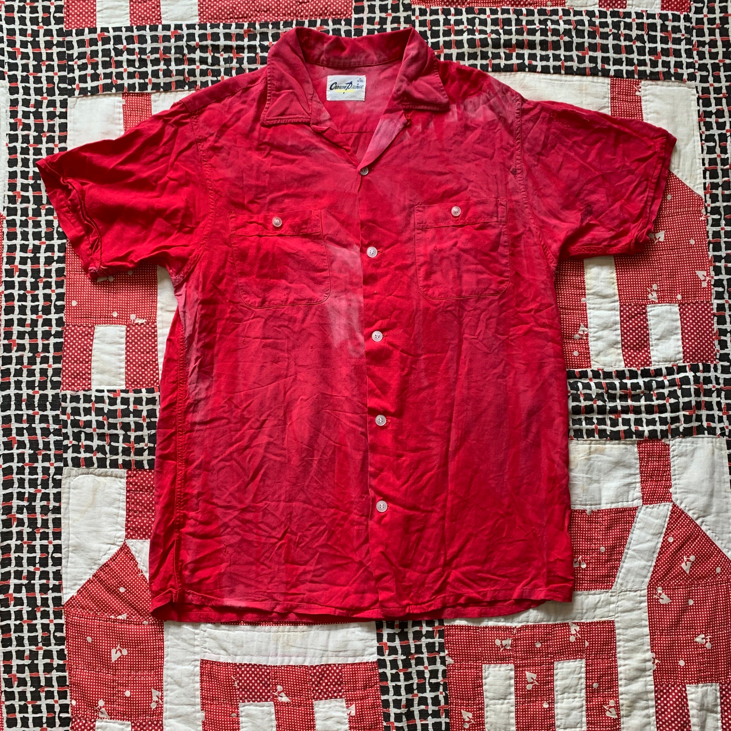1950’s Sun-faded Red Gabardine Loop Collar Shirt Medium