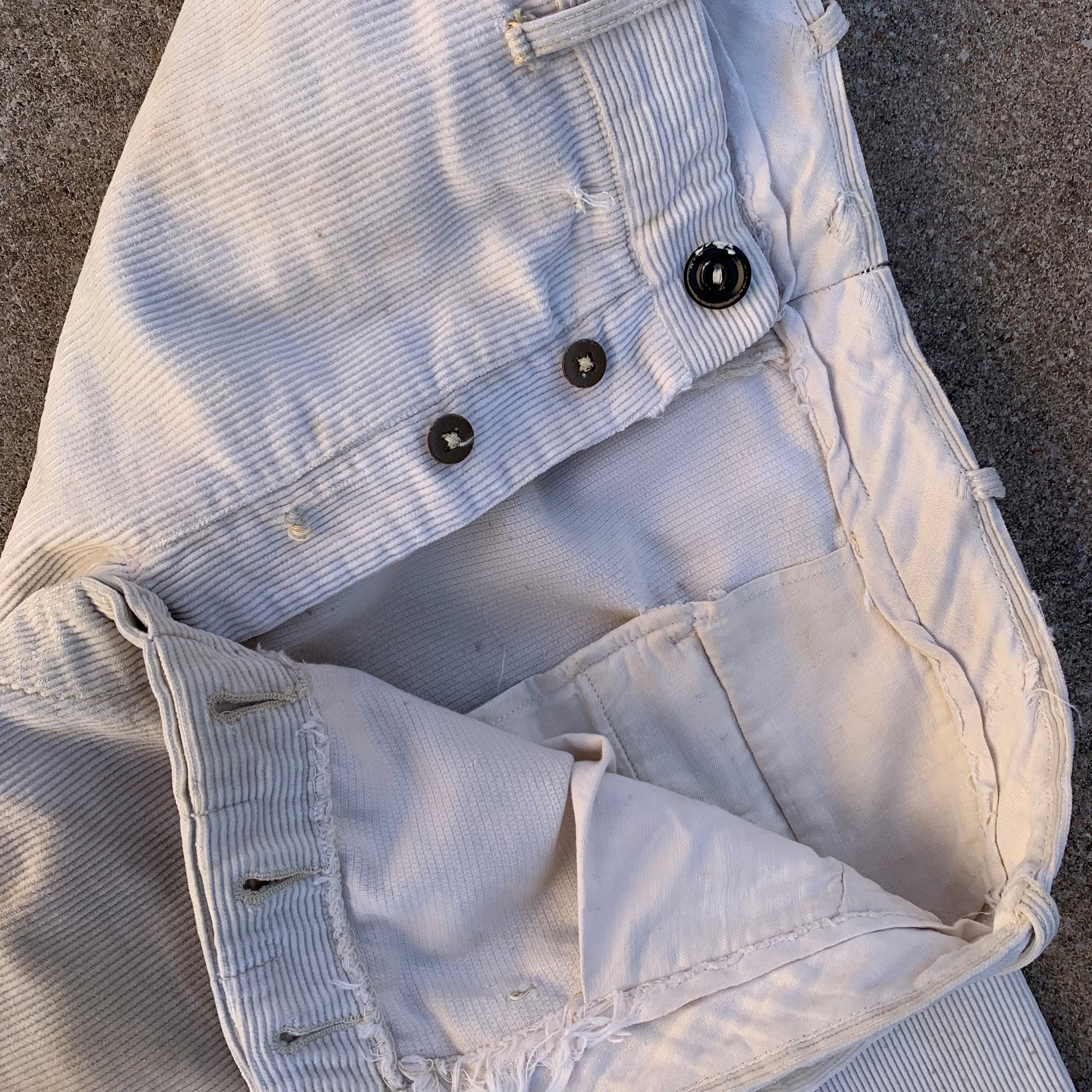 1940’s Thrashed White Corduroy Pants 32” x 27.5”