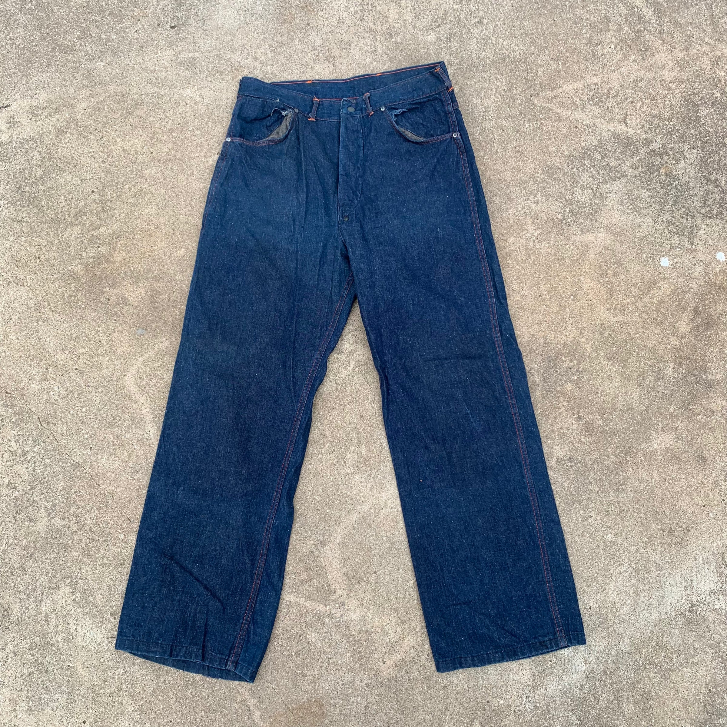 1940’s Donut Button Denim Carpenter Pants 34” x 31”
