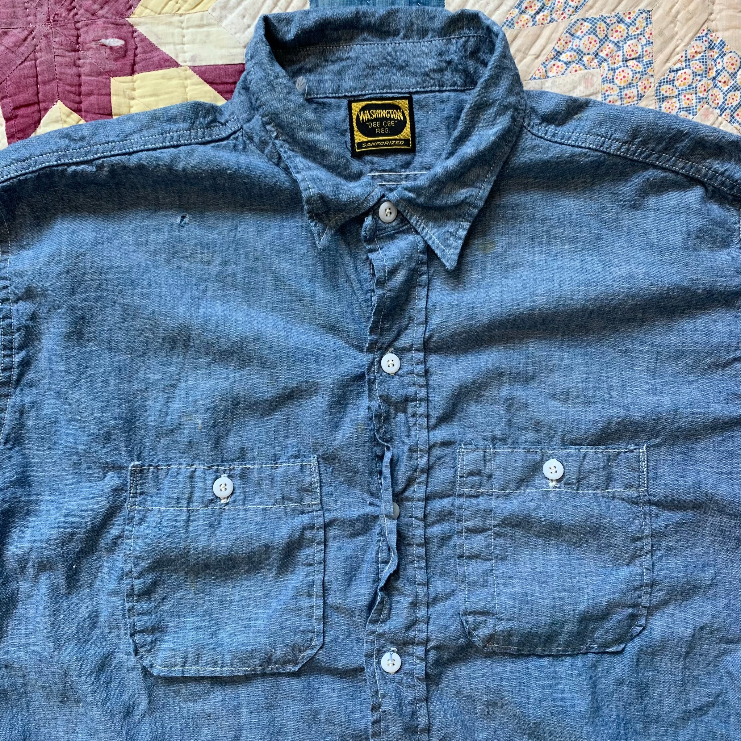 1950's Washington Dee Cee Sanforized Chambray Work Shirt XL