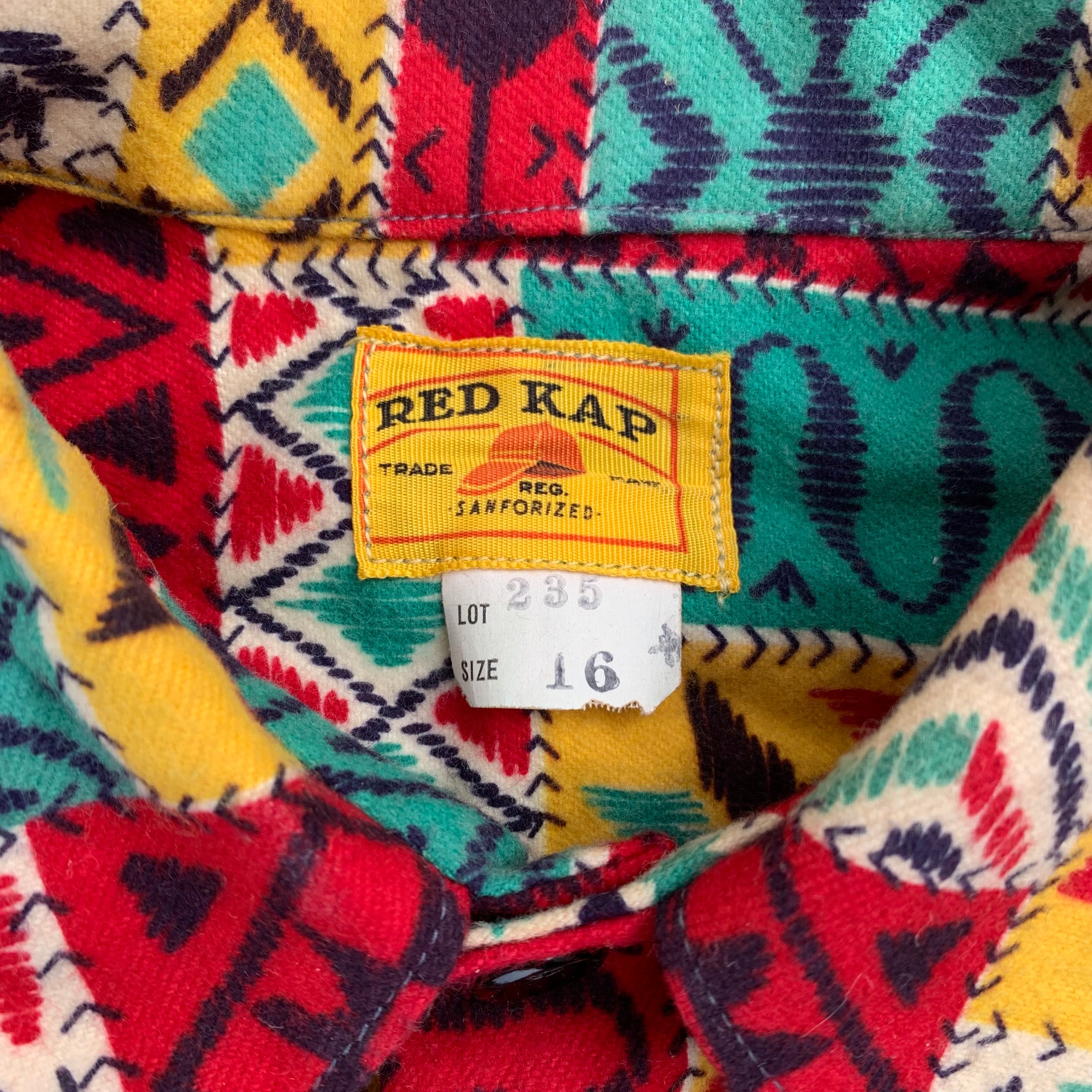 1950’s Red Kap Crazy Pattern Flannel Shirt Size 16 Small
