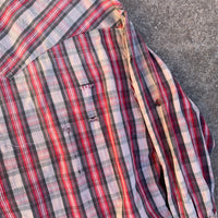 1950’s Prior Red Plaid Repaired Western Cotton Flannel Shirt Large