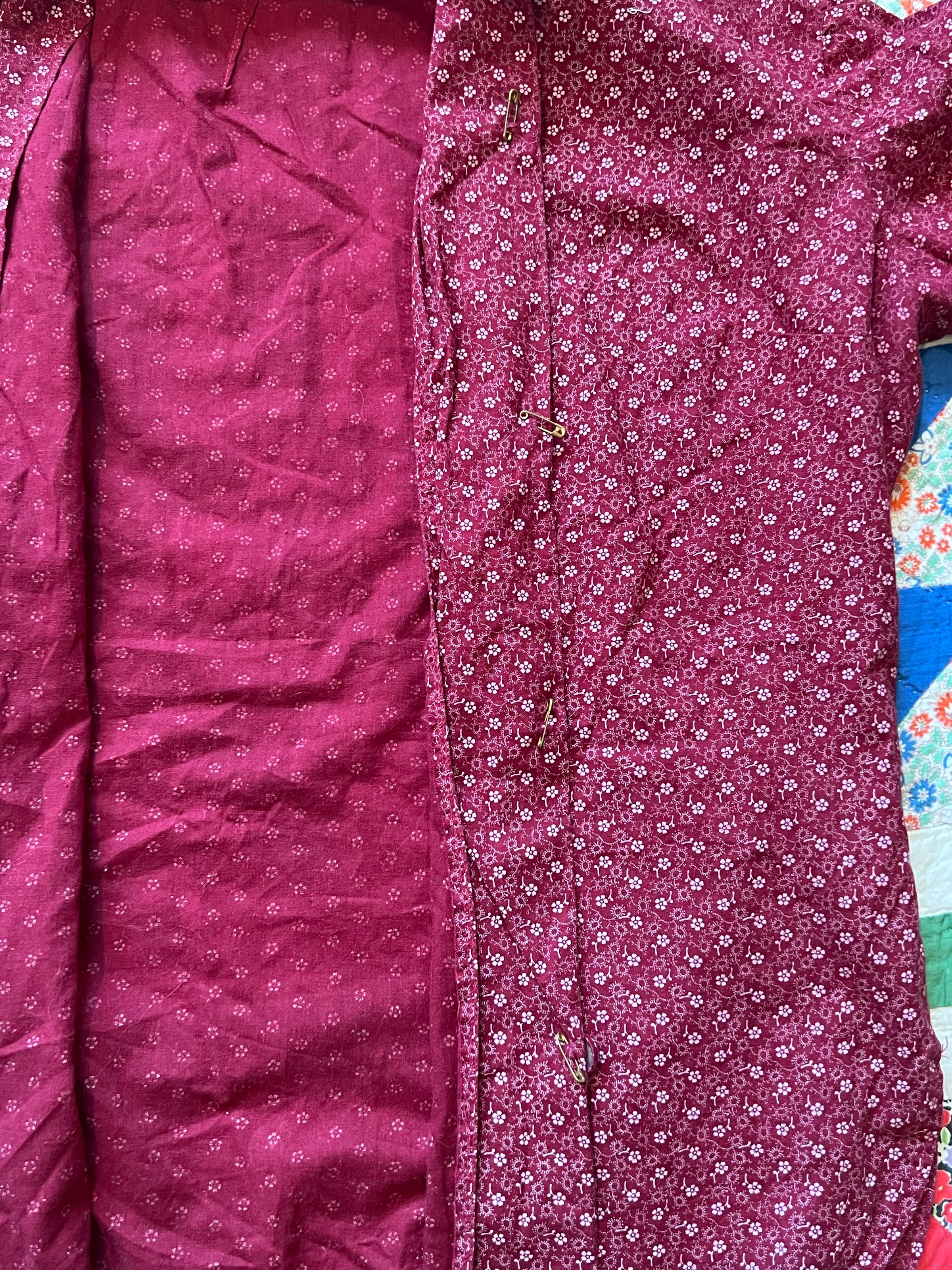 1930's Homemade Red Calico Blouse XS