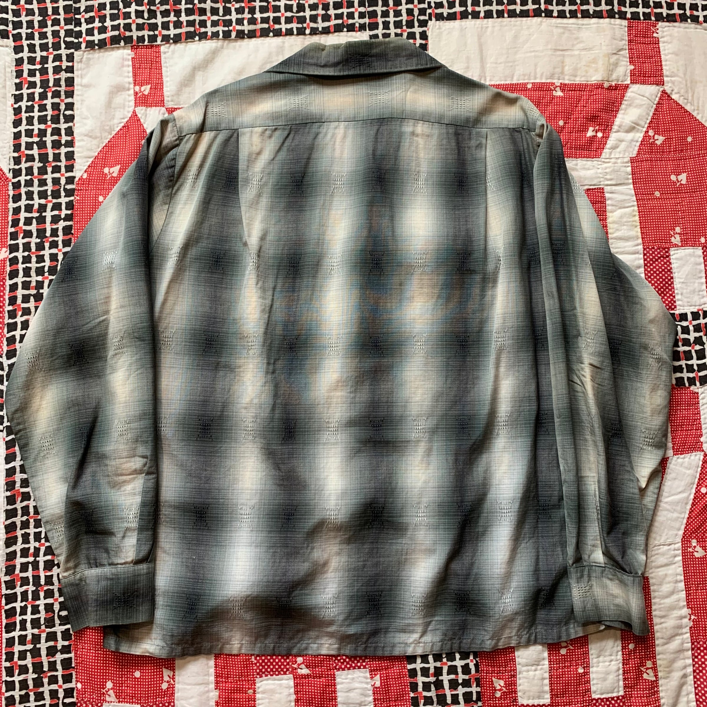 1950's Sportsman of Hollywood Shadow Plaid Rayon Loop Collar Shirt Large