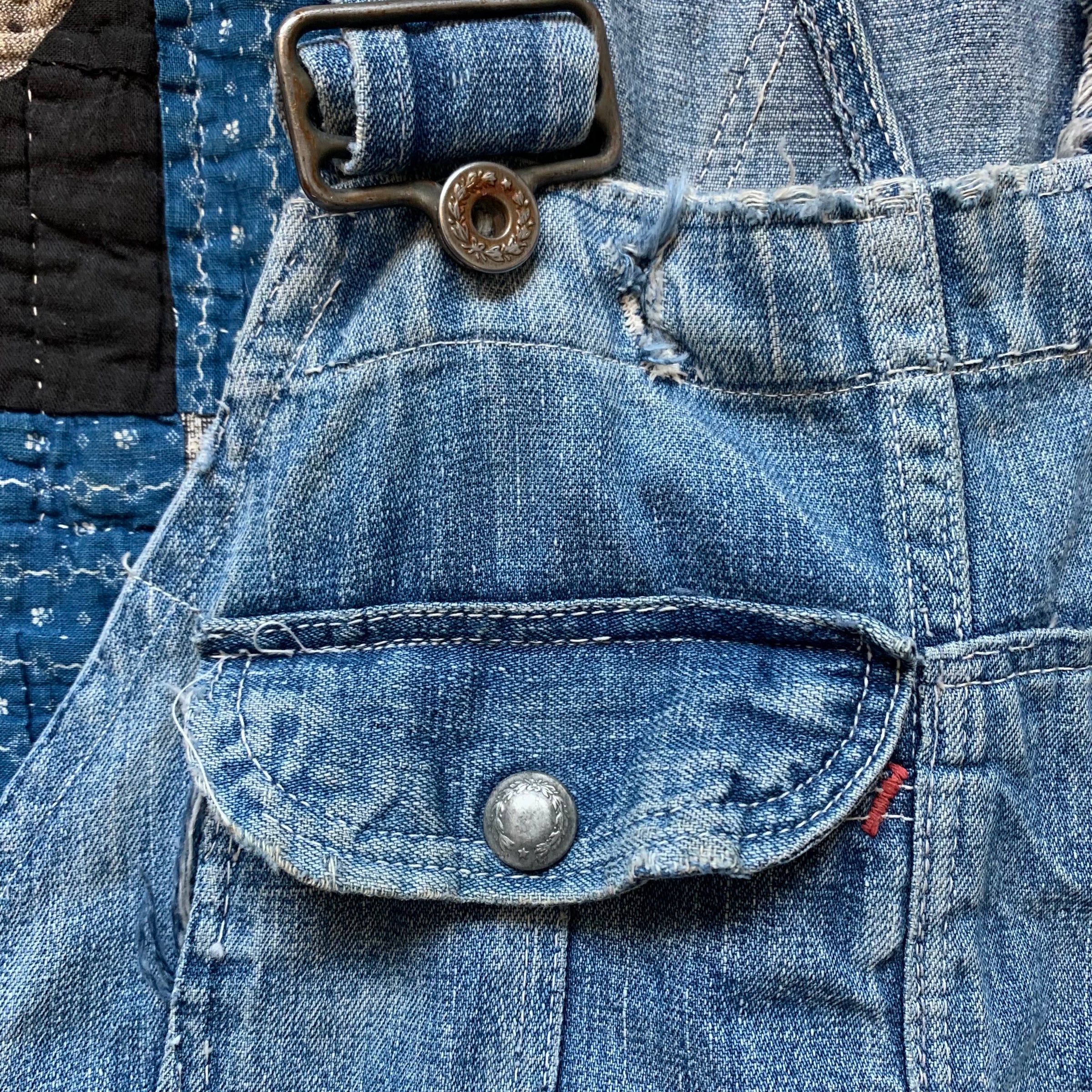 1940's Repaired WWII Denim Overalls 36" x 29"