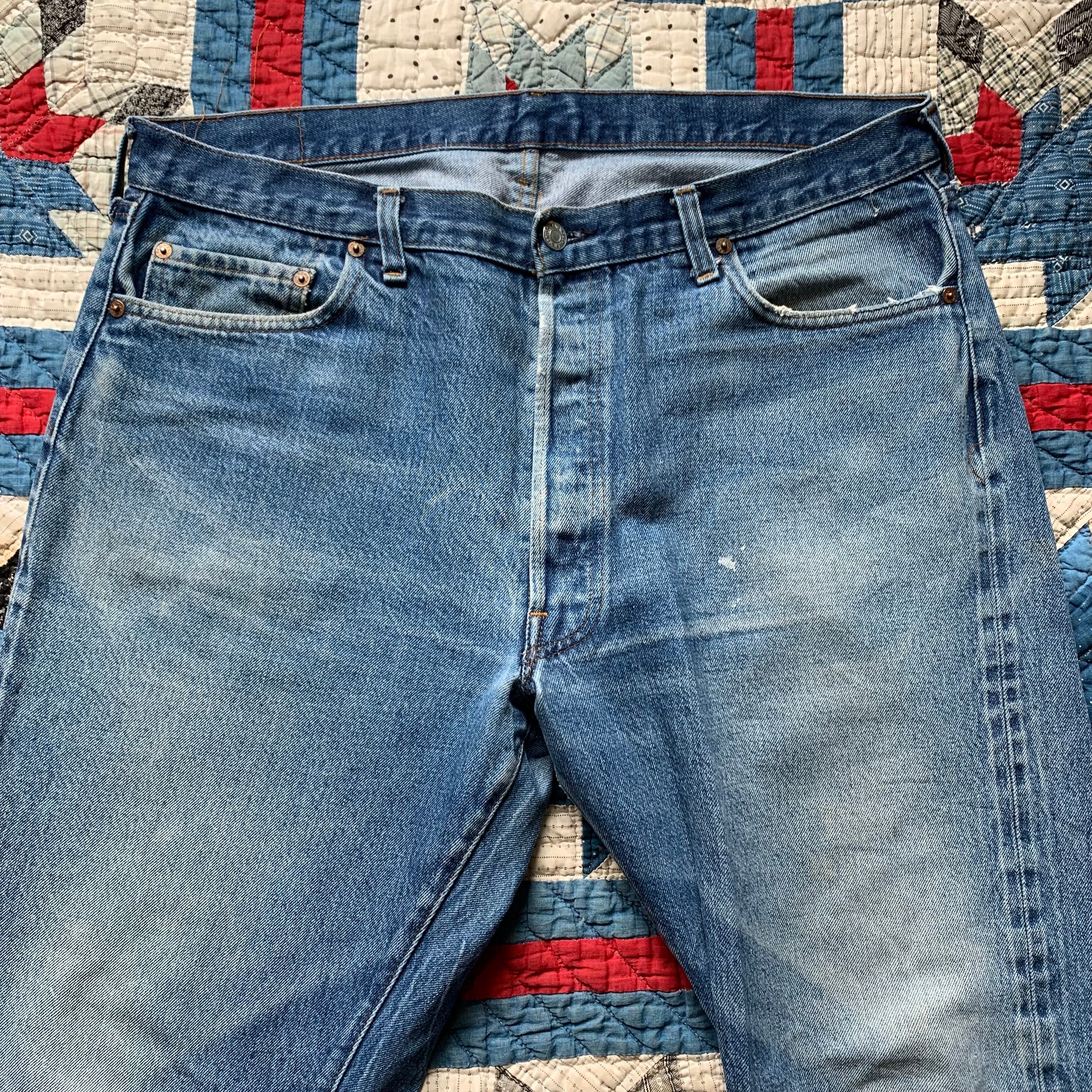 1980's Faded Levi's 501 Selvedge Redline Denim Jeans 38" x 29"