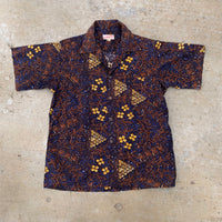 1950’s Kahana Brown Floral Cotton Hawaiian Loop Collar Shirt Large