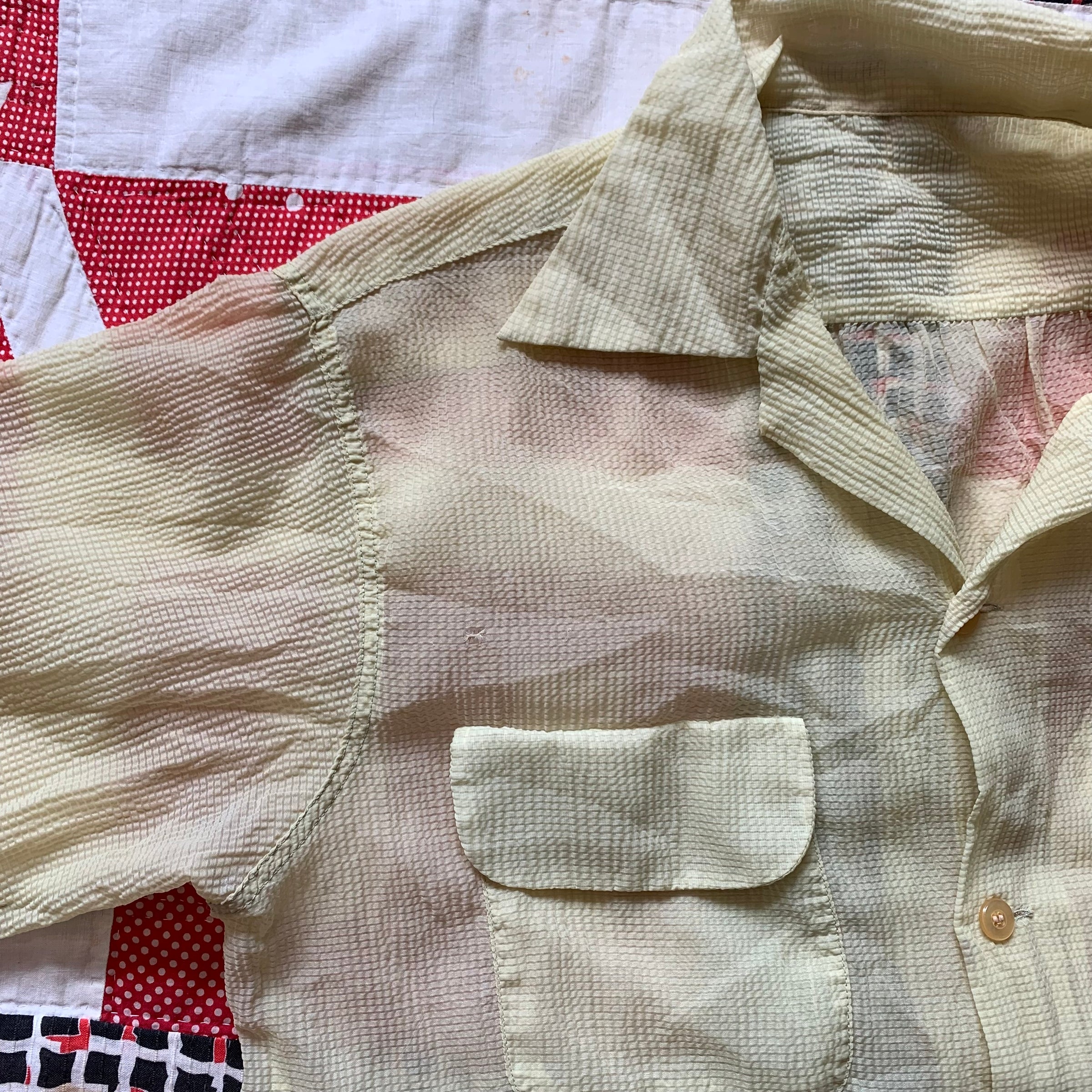 1950’s Yellow Sheer Nylon Loop Collar Shirt Large