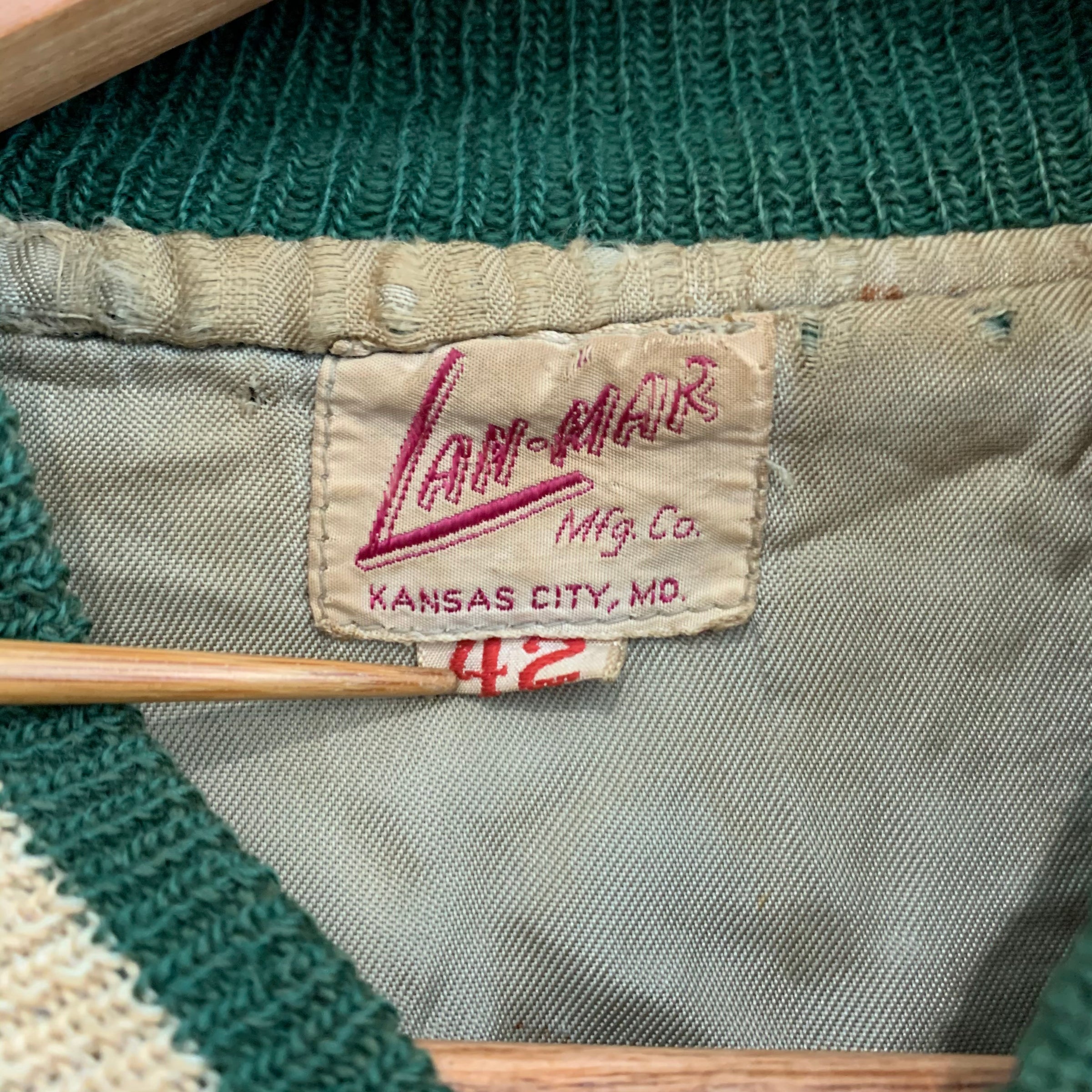 1950's Green Wool Lan-Mark Rosedale R Club Varsity Jacket Tagged 42 M/L