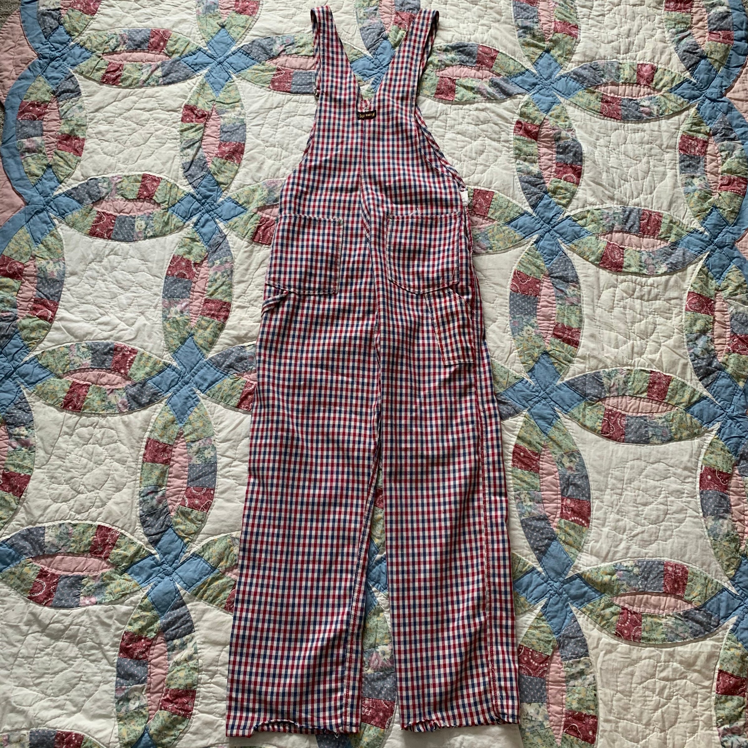 1960's Big Smith Red/Blue Gingham Plaid Overalls 30" x 28.5"