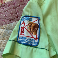 1960's Hinton Mint Green Chainstitched Bowling Shirt XS