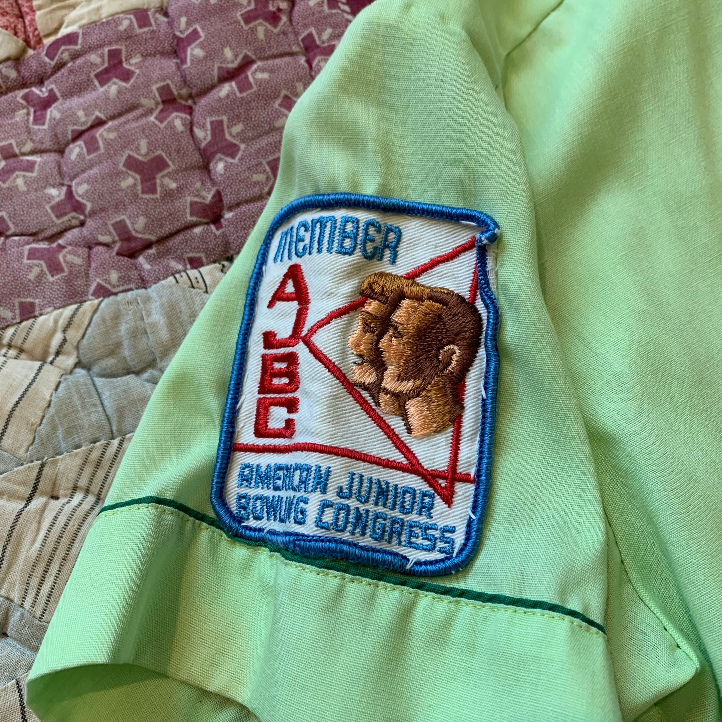 1960's Hinton Mint Green Chainstitched Bowling Shirt XS