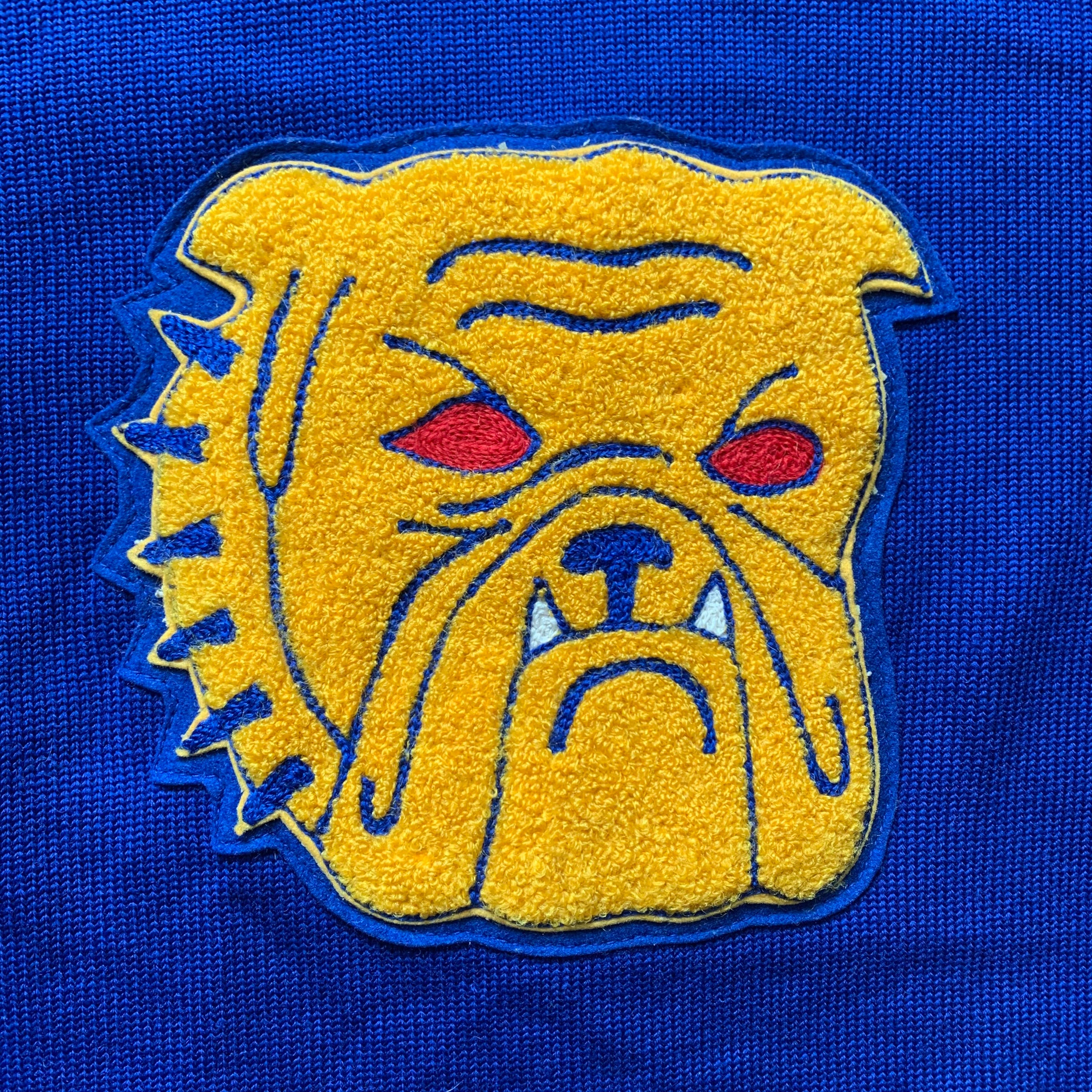 1950's Deep Blue Bulldog Patch Varsity Cardigan Sweater Medium