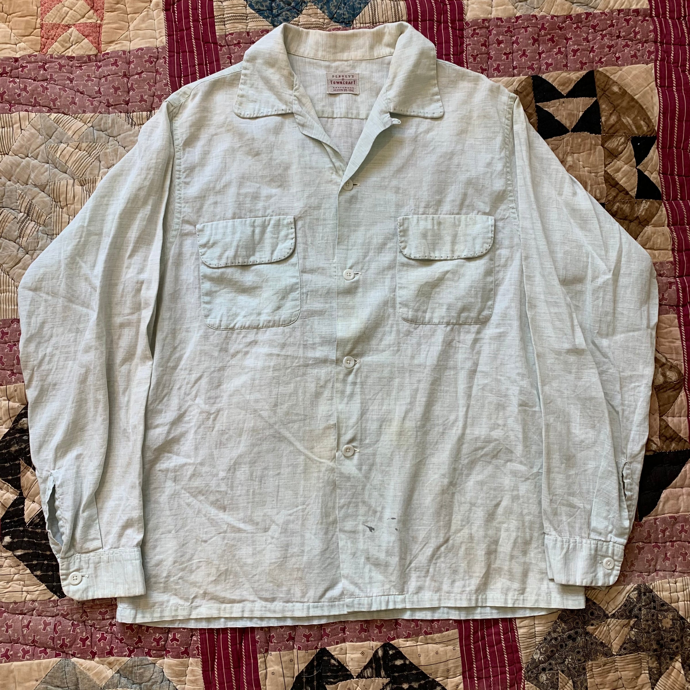1950's Penney's Towncraft Loop Collar Cotton Linen Shirt Medium