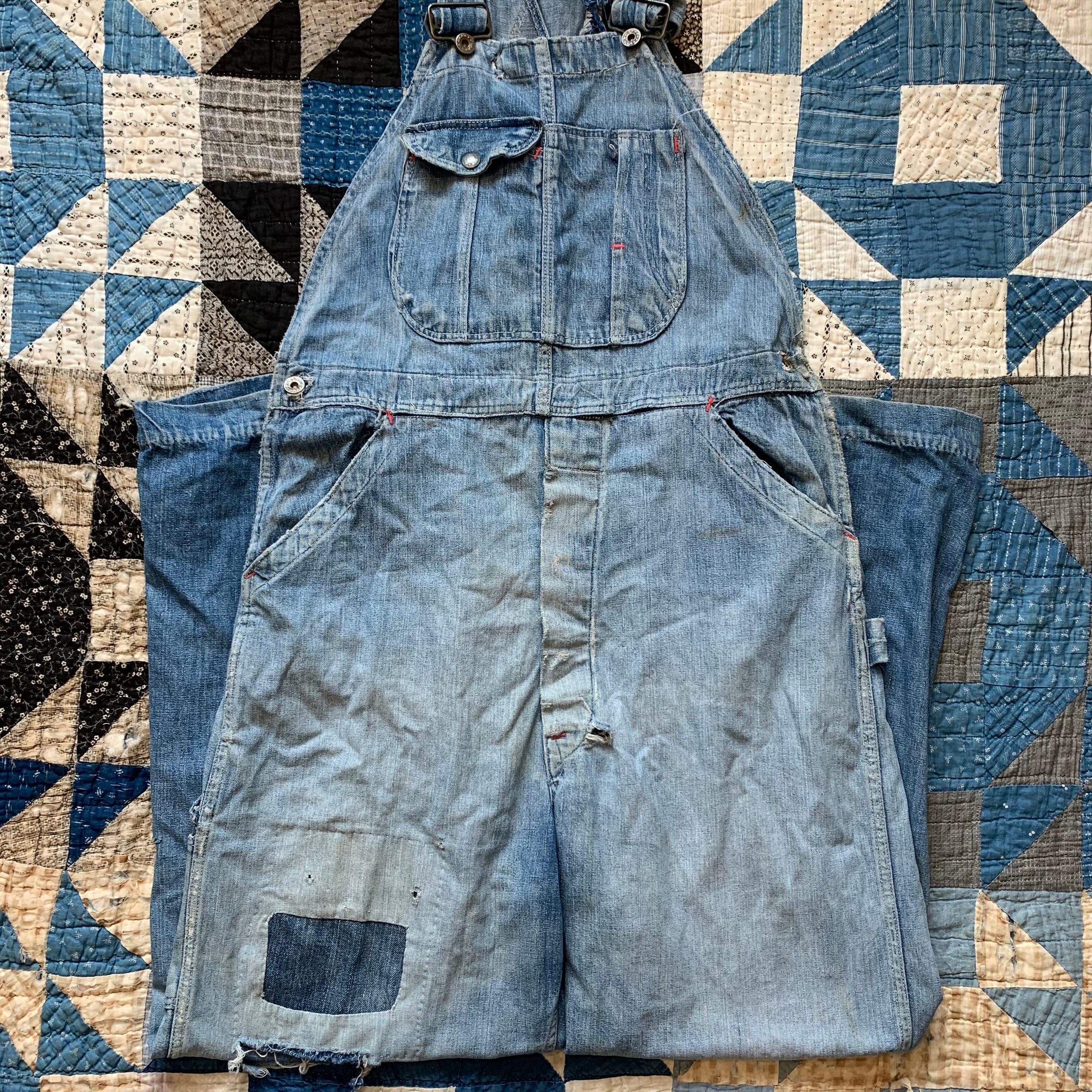 1940's Repaired WWII Denim Overalls 36" x 29"