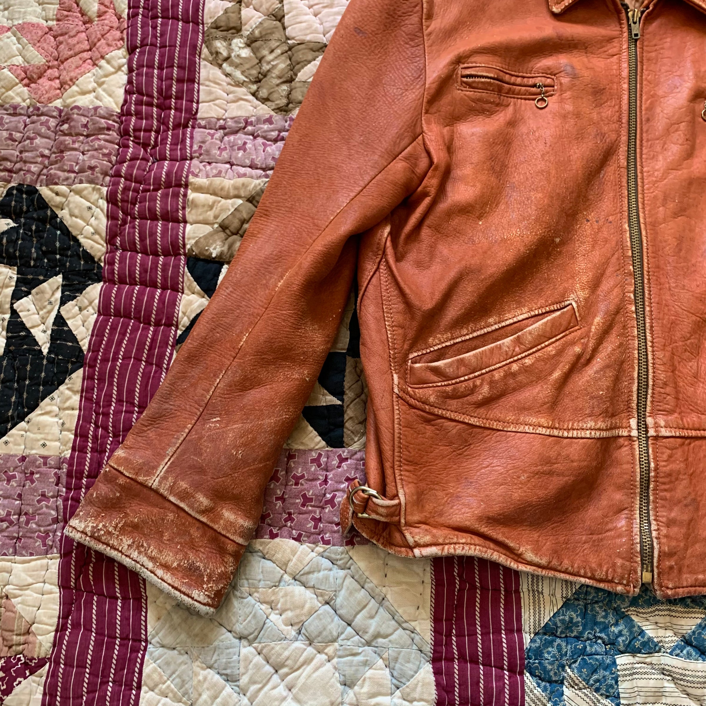 1940's/1950's Light Brown Worn Leather Jacket M/L