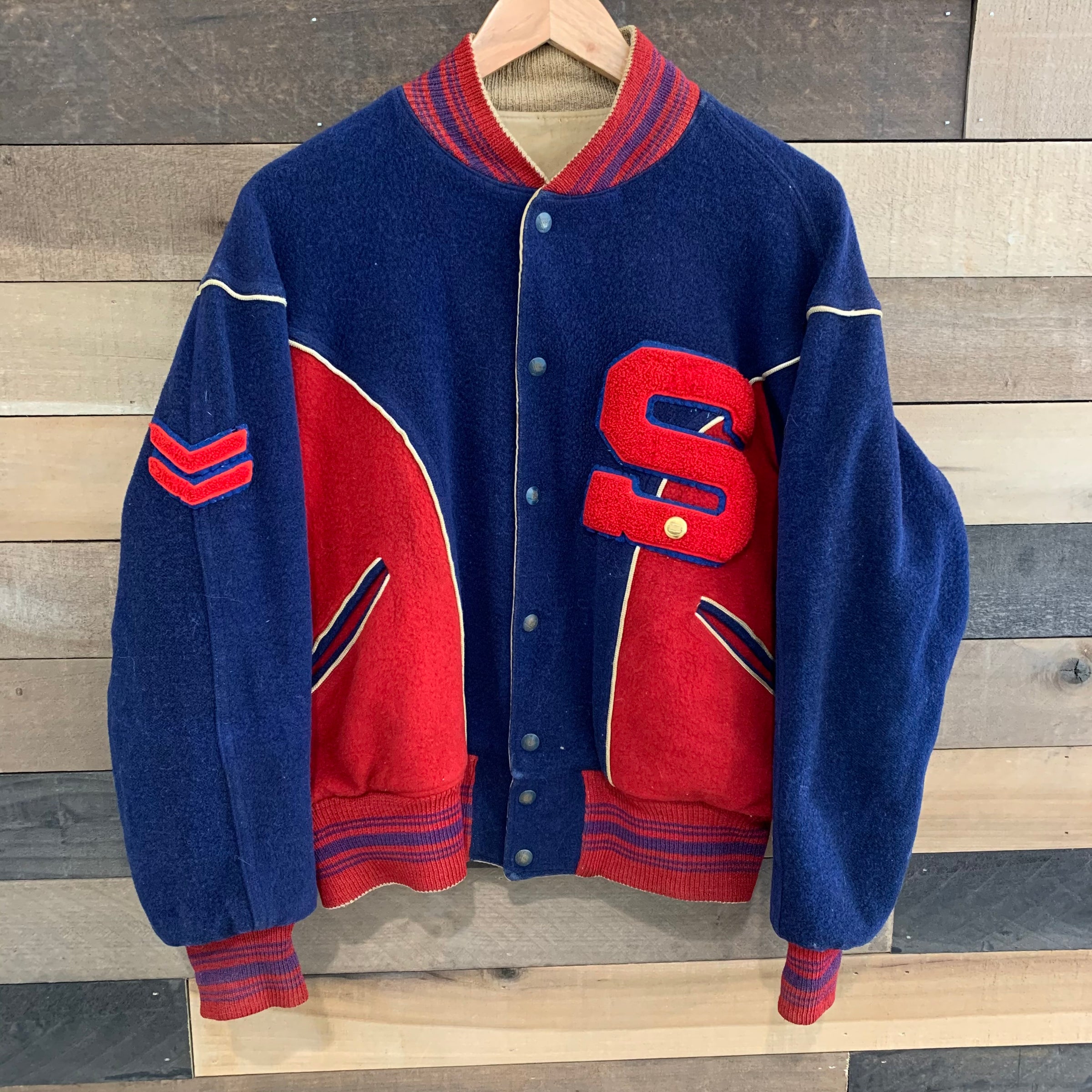 1940's/50's Butwin Reversible Red and Blue Wool Varsity Jacket M/L