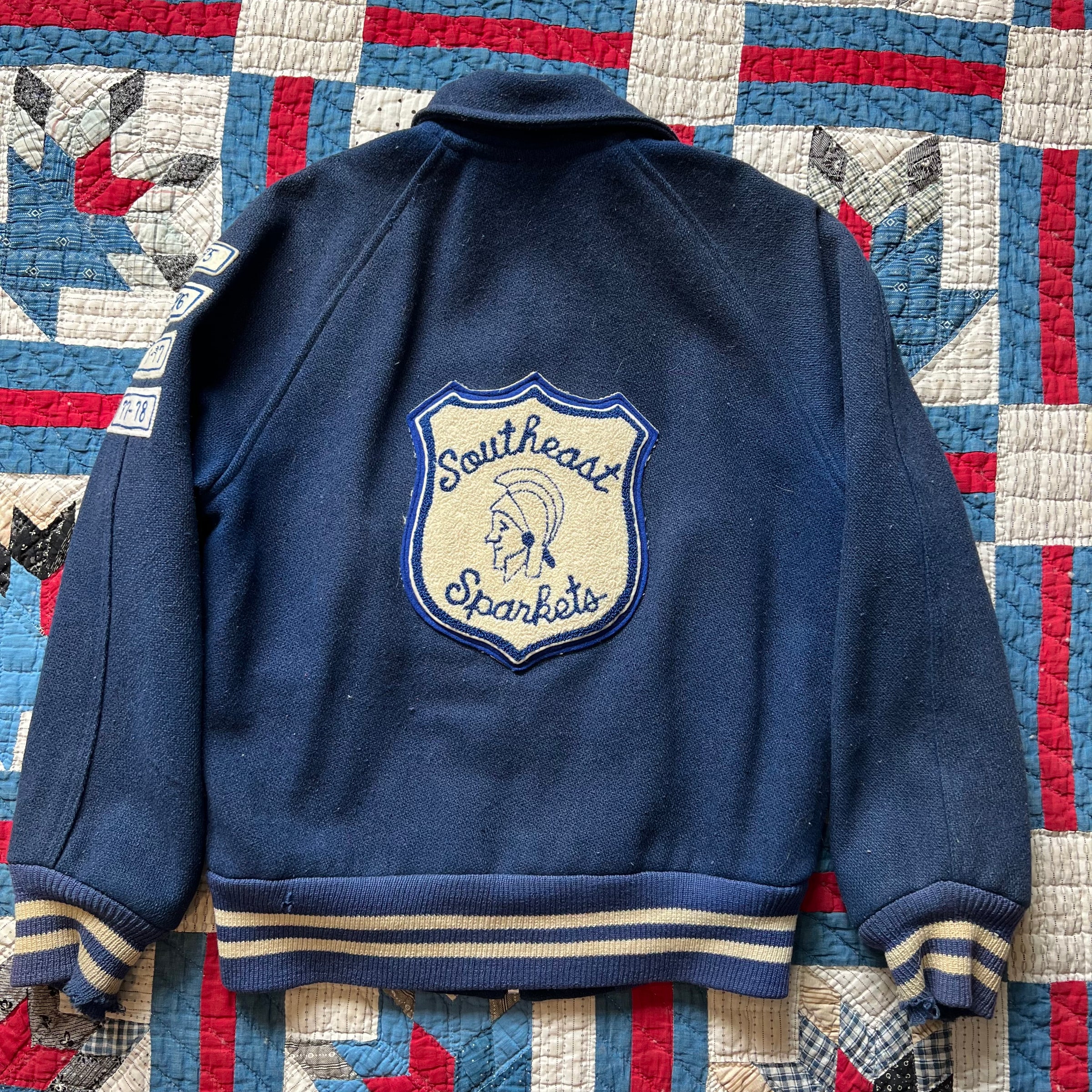 1960's/1970's Navy Wool Patched Varsity Jacket Small