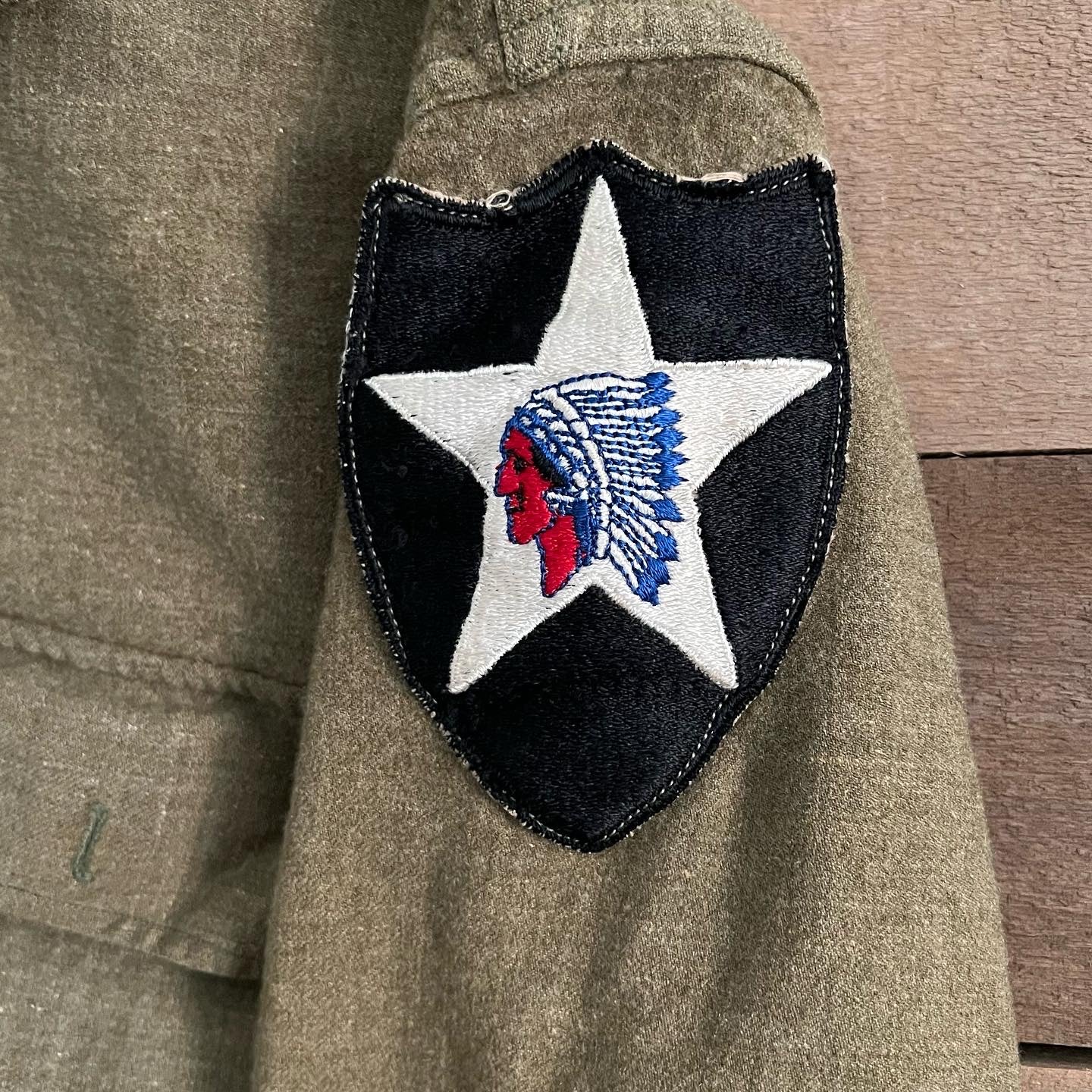 1940’s WWII US Army Wool Service Shirt with Theatre Made 2nd Infantry Patch S/M