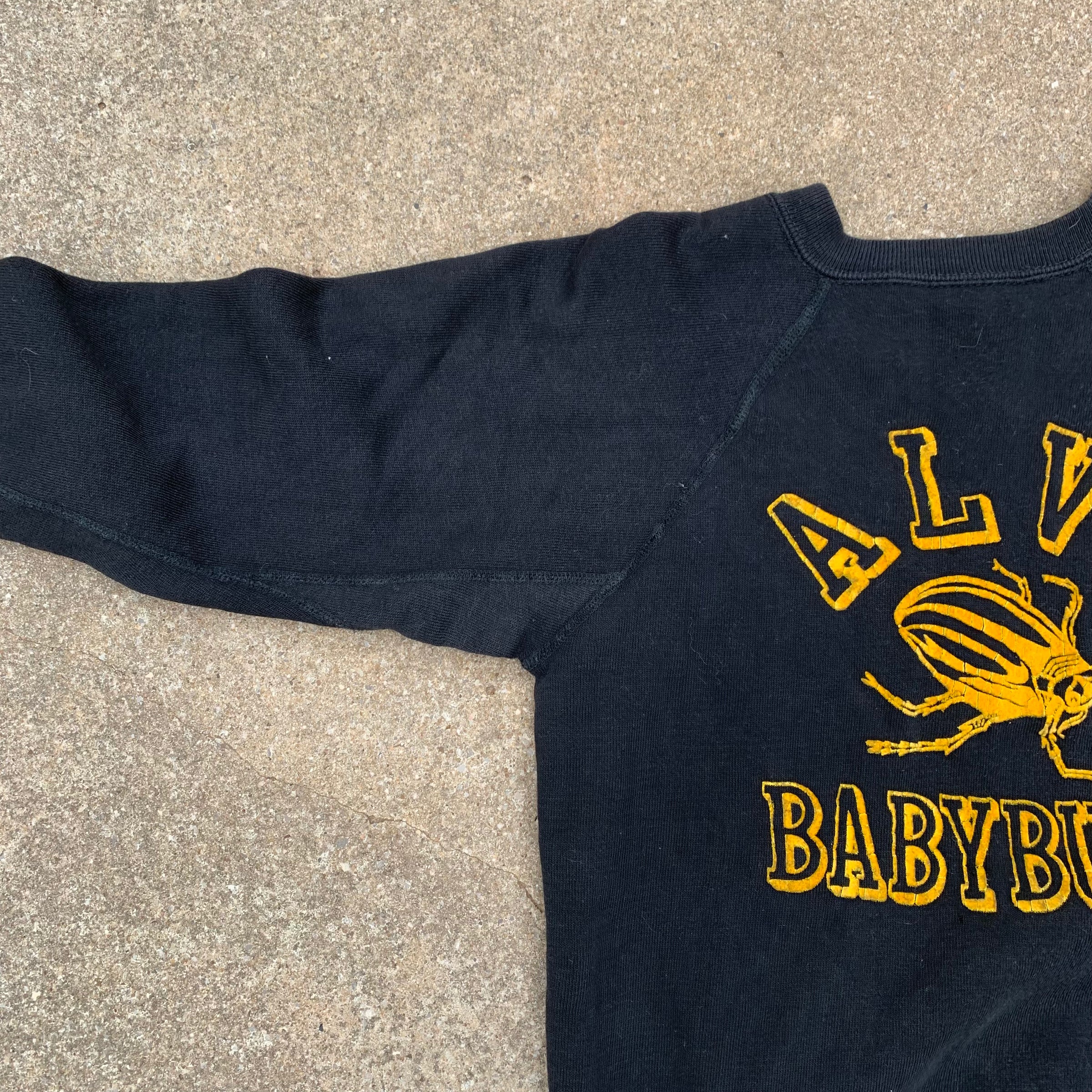 1960’s Alva Babybugs Black Flock Print Crewneck Sweatshirt XS