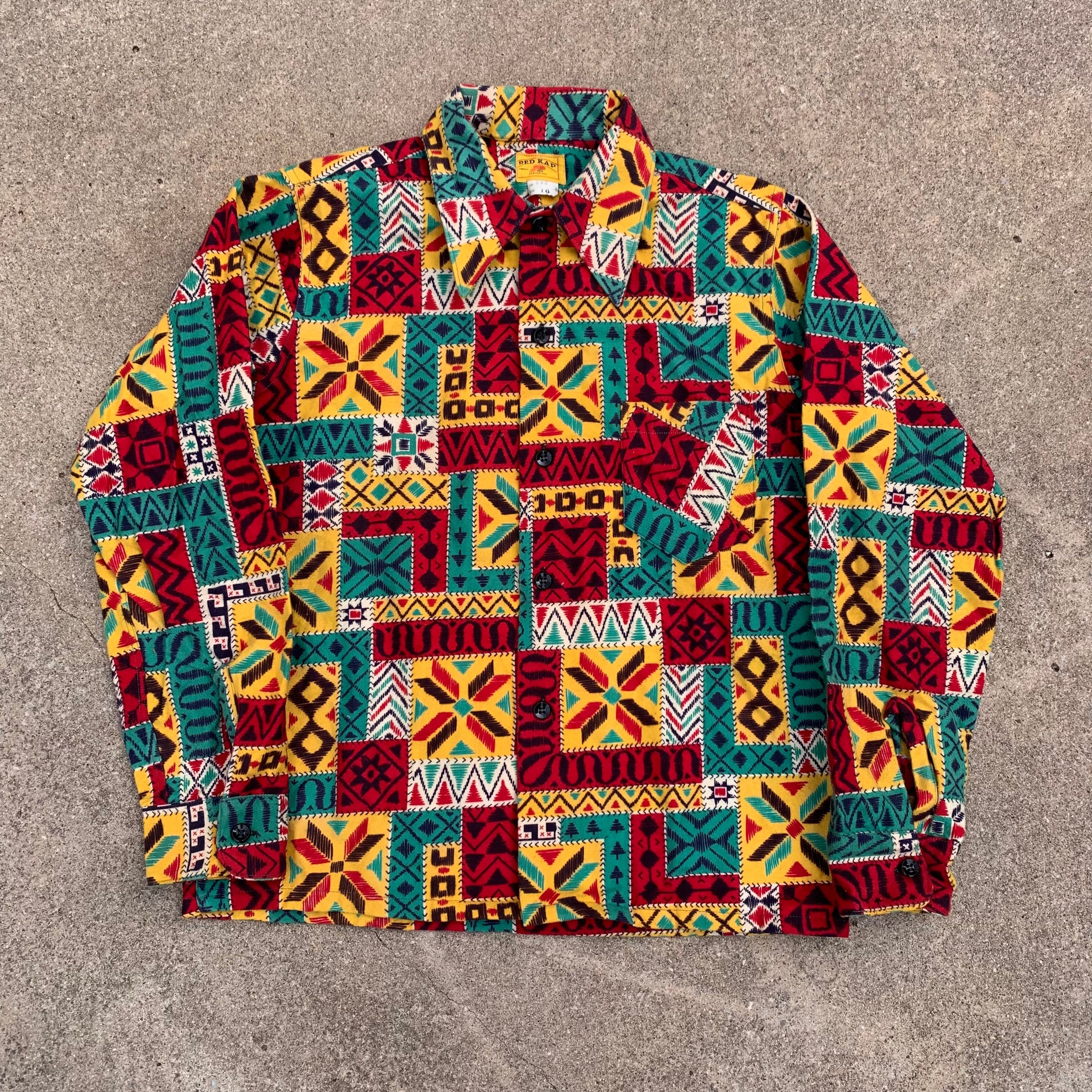 1950’s Red Kap Crazy Pattern Flannel Shirt Size 16 Small