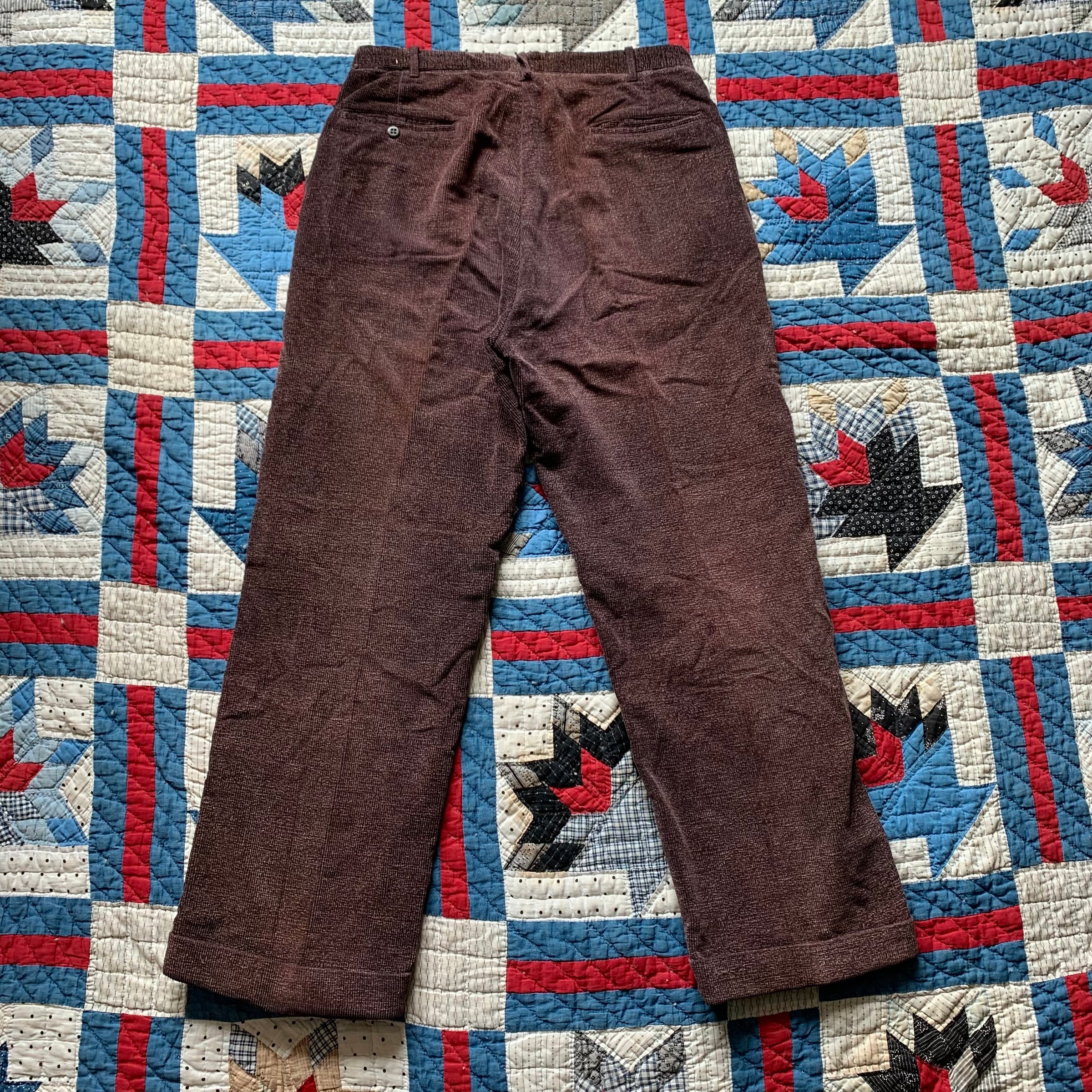 1930's/40's Cone Fabric Textured Brown Corduroy Pants 31" x 28"