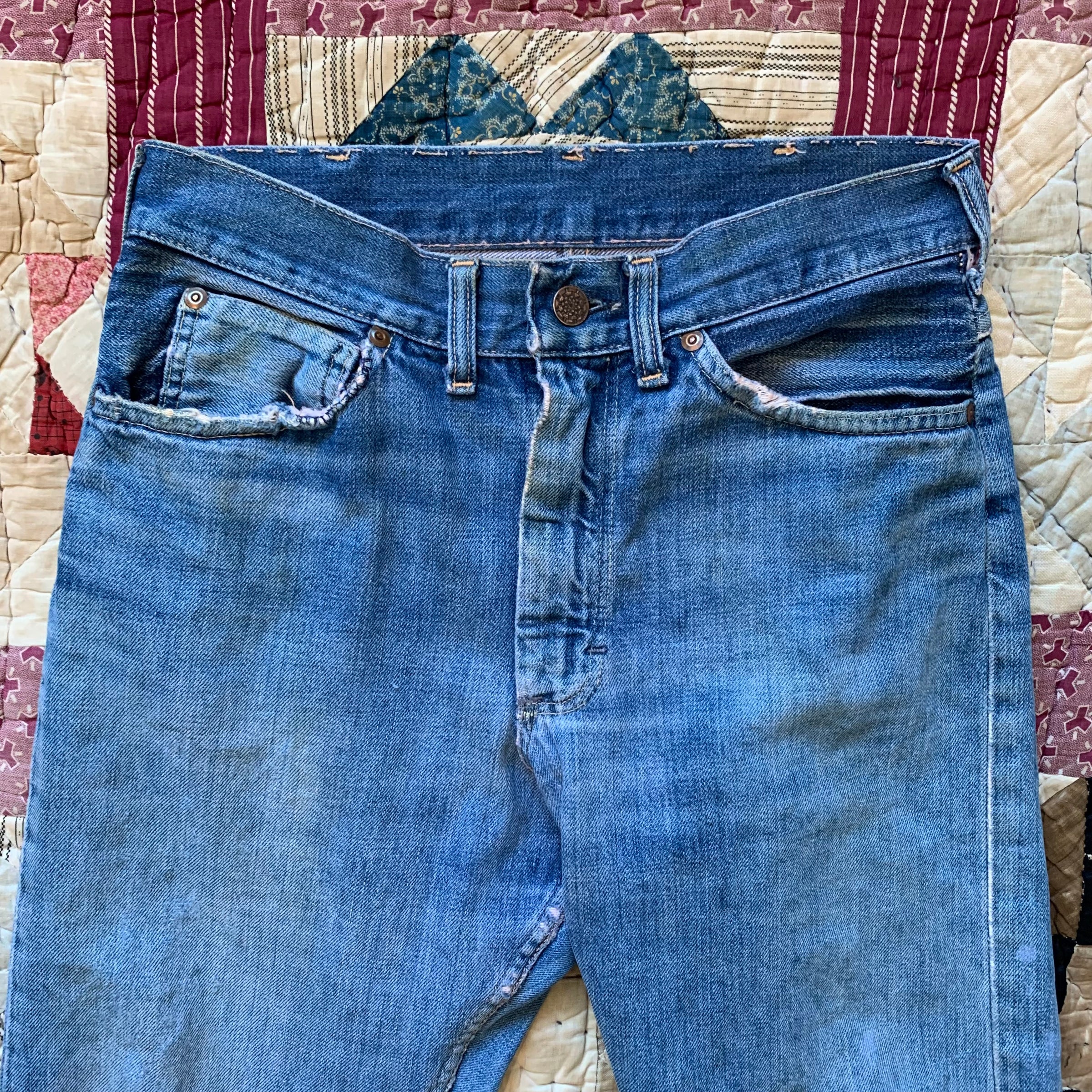 1960's Patched Distressed Denim Jeans 28" x 28"